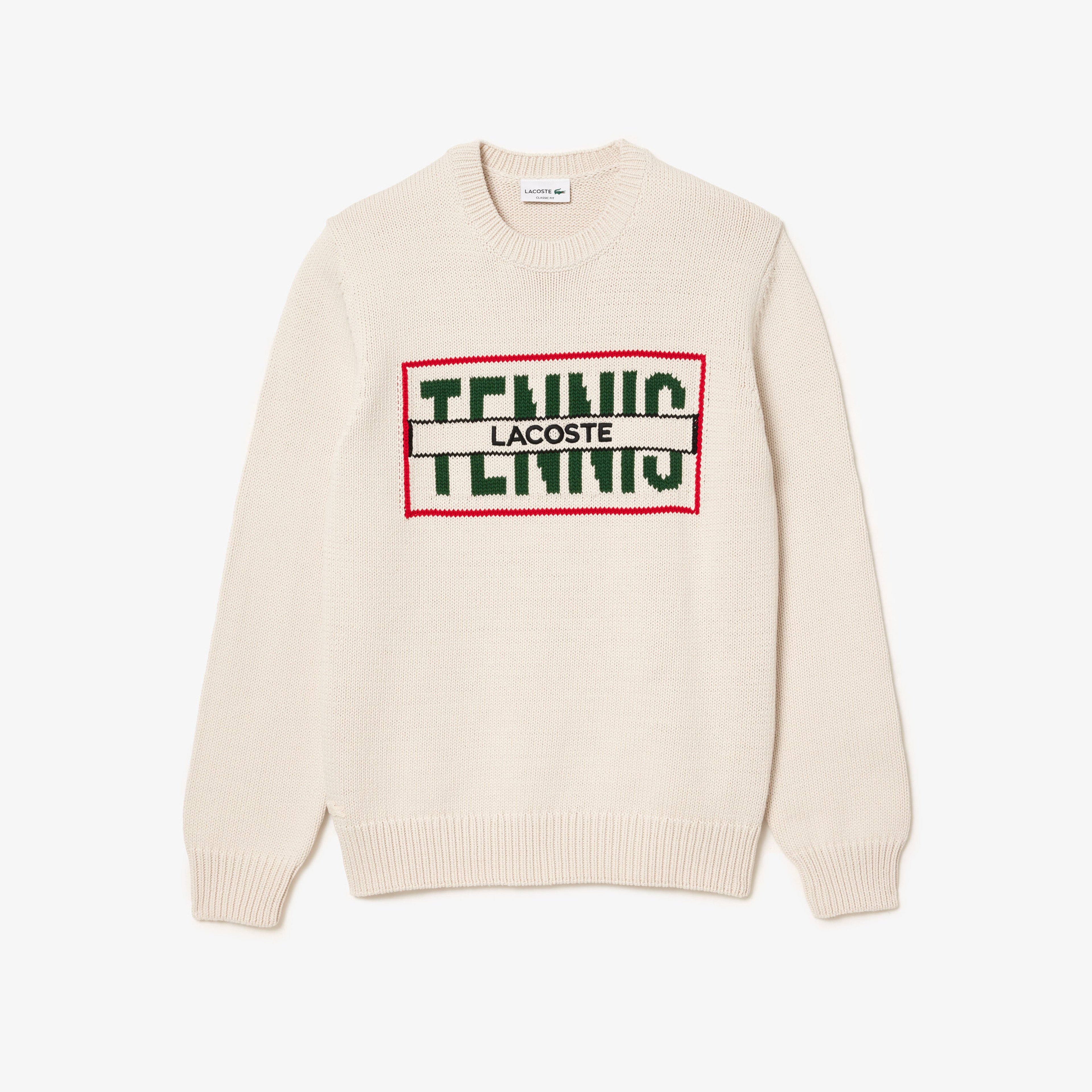 Erkek Classic Fit Uzun Kollu Bisiklet Yaka Baskılı Beyaz Triko