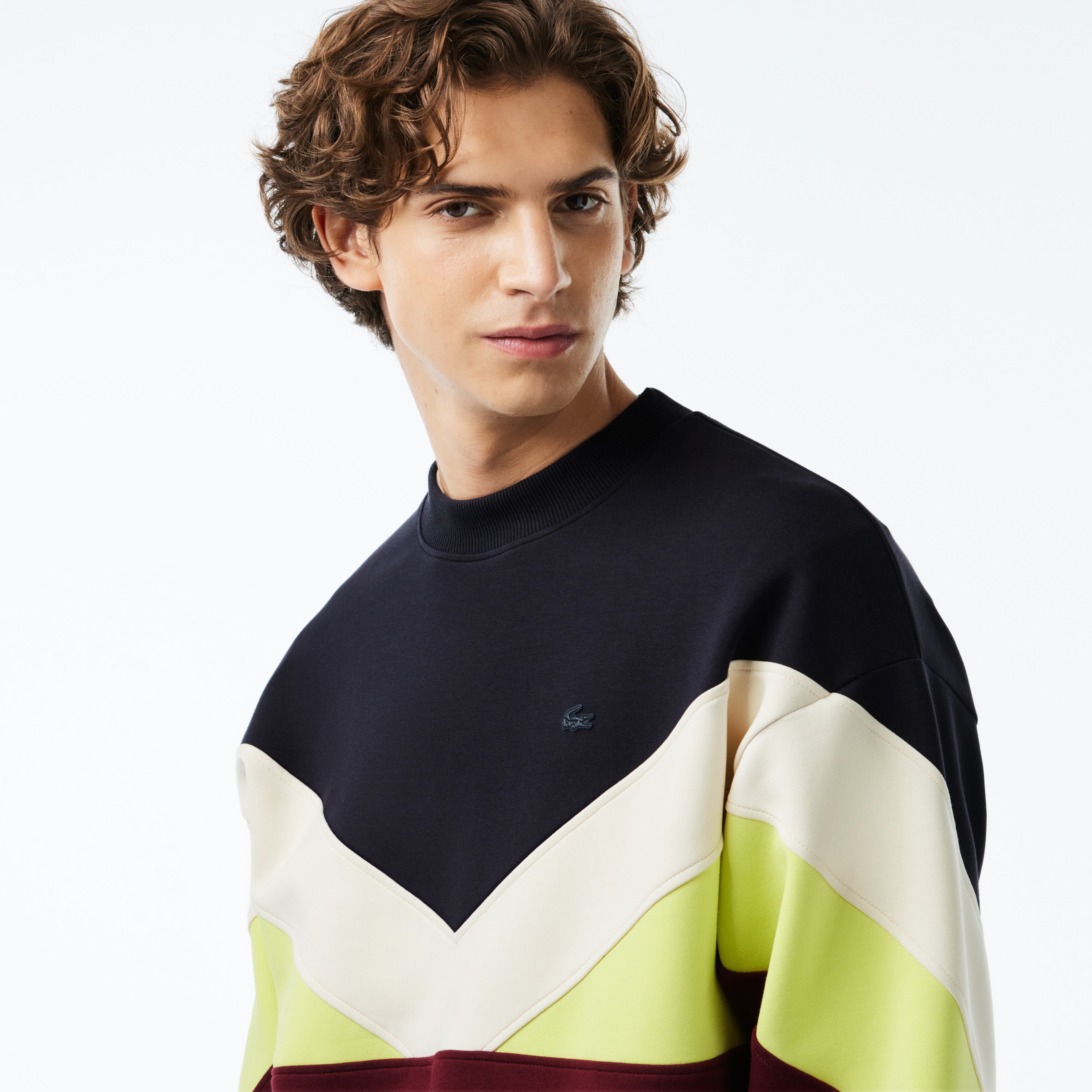 Erkek Loose Fit Bisiklet Yaka Renk Bloklu Siyah Sweatshirt