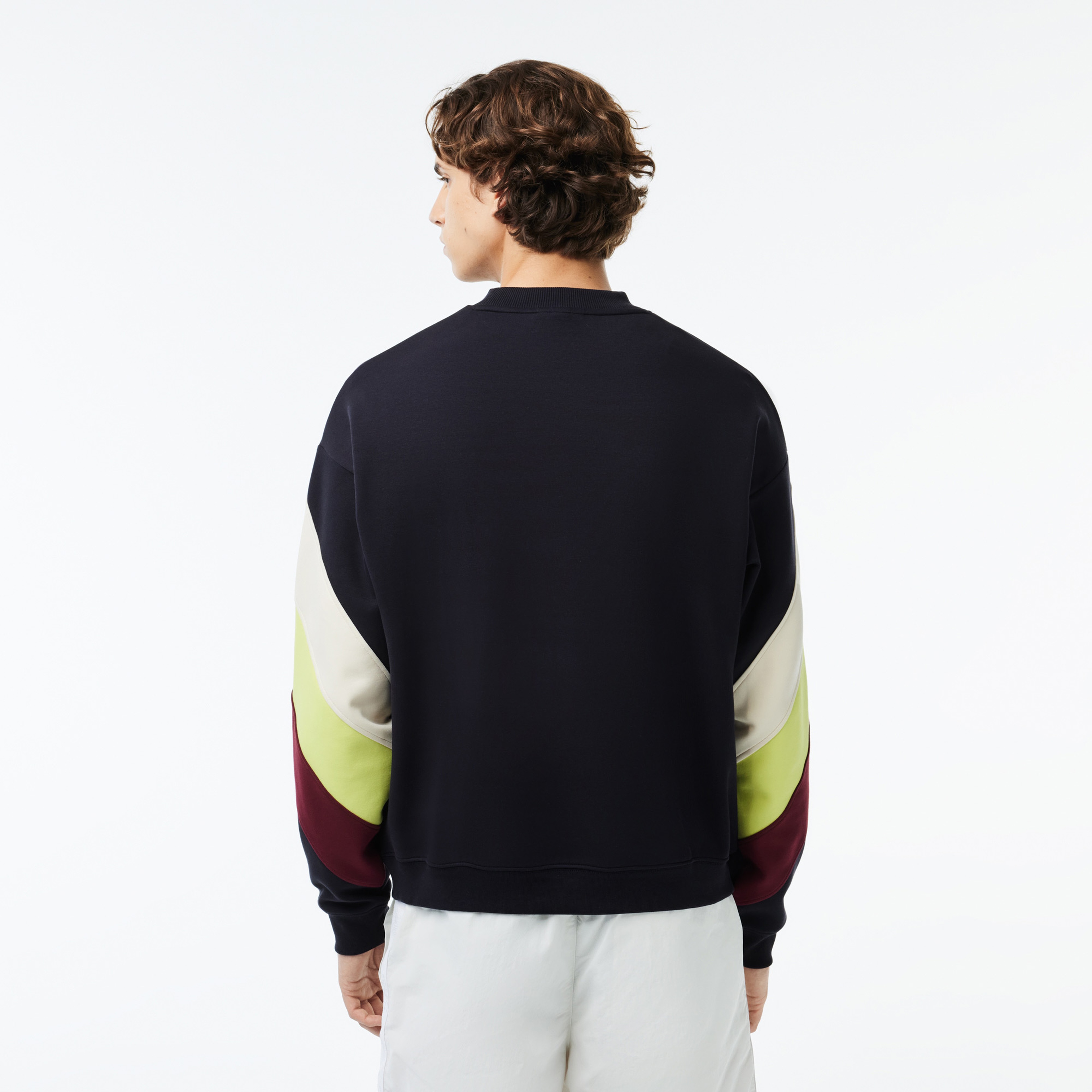 Erkek Loose Fit Bisiklet Yaka Renk Bloklu Siyah Sweatshirt