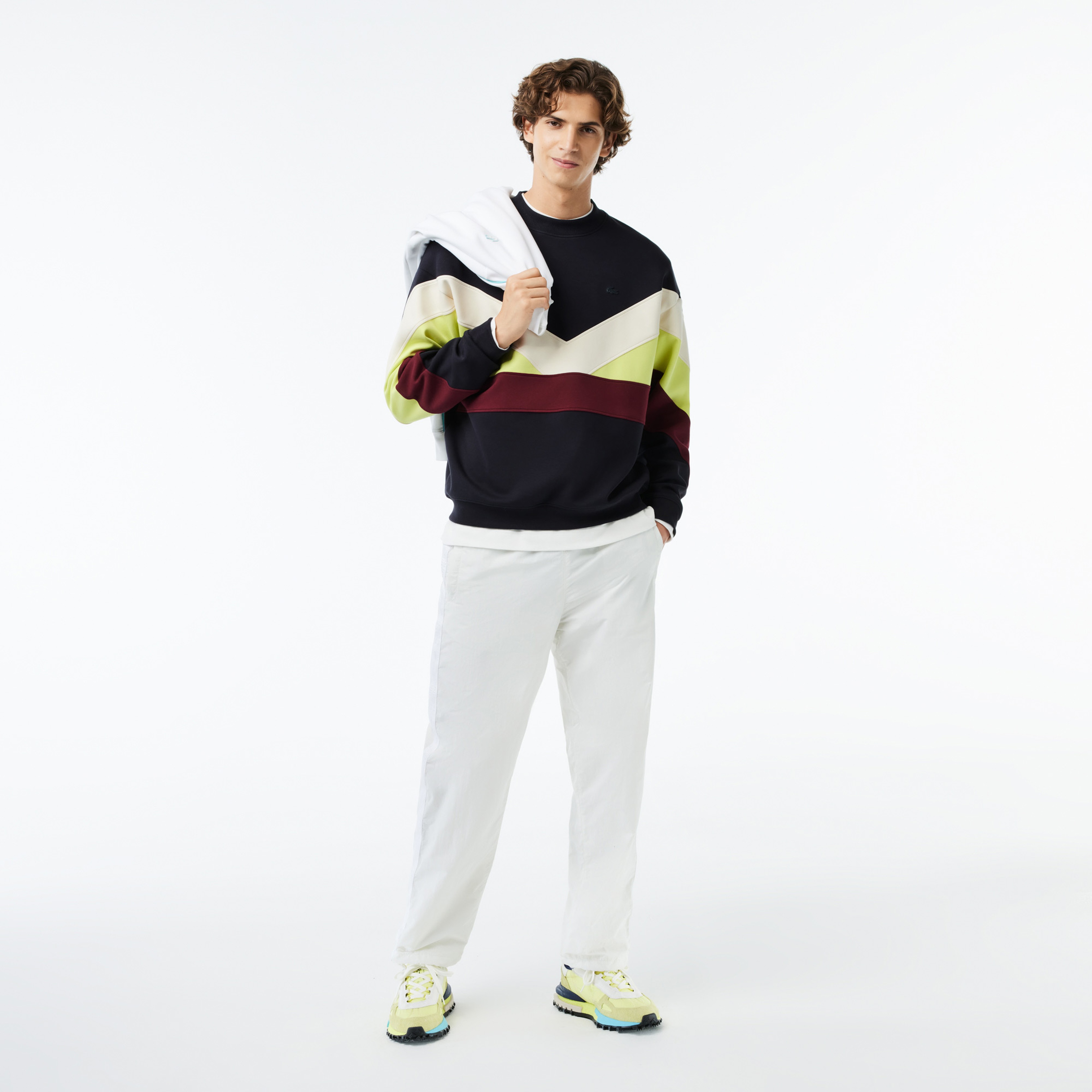 Erkek Loose Fit Bisiklet Yaka Renk Bloklu Siyah Sweatshirt