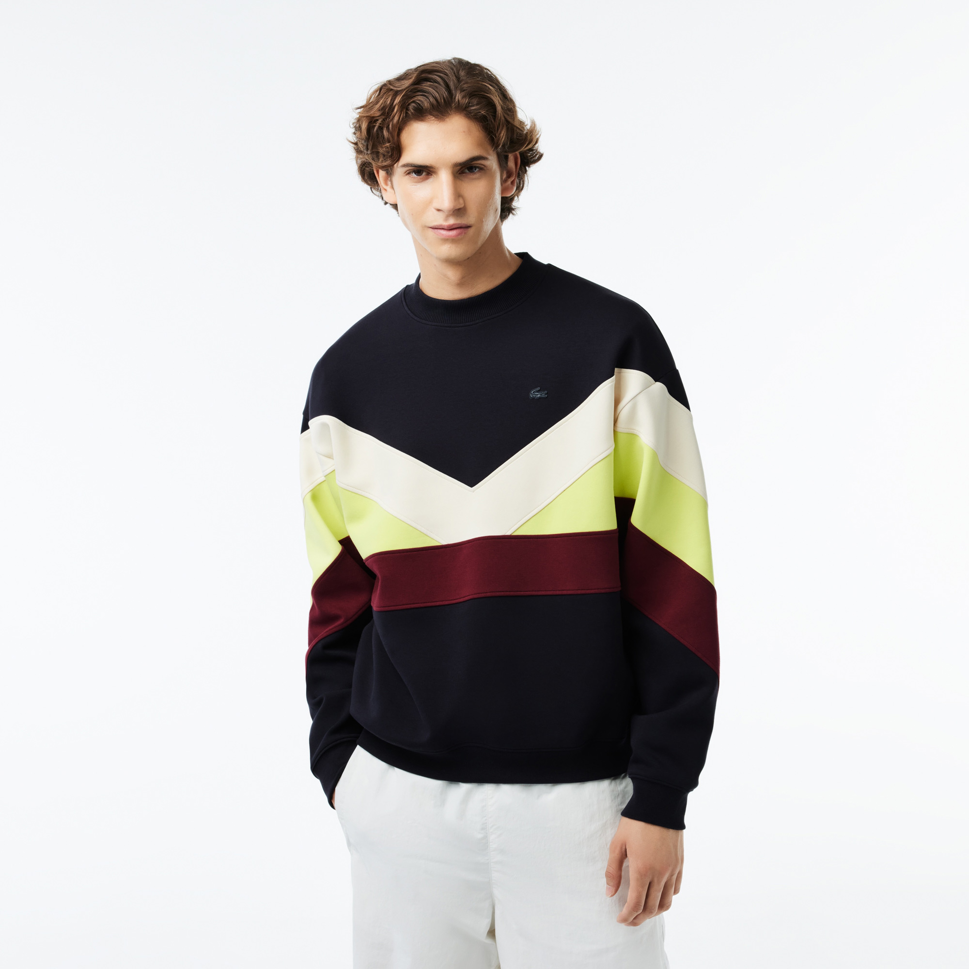 Erkek Loose Fit Bisiklet Yaka Renk Bloklu Siyah Sweatshirt