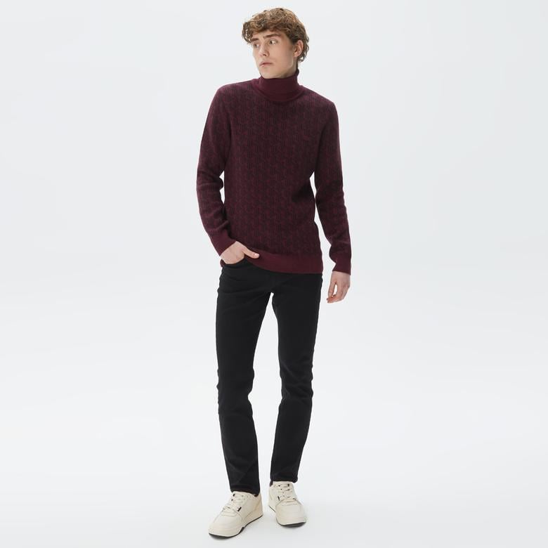 Lacoste Erkek Boğazlı Yaka Bordo Triko