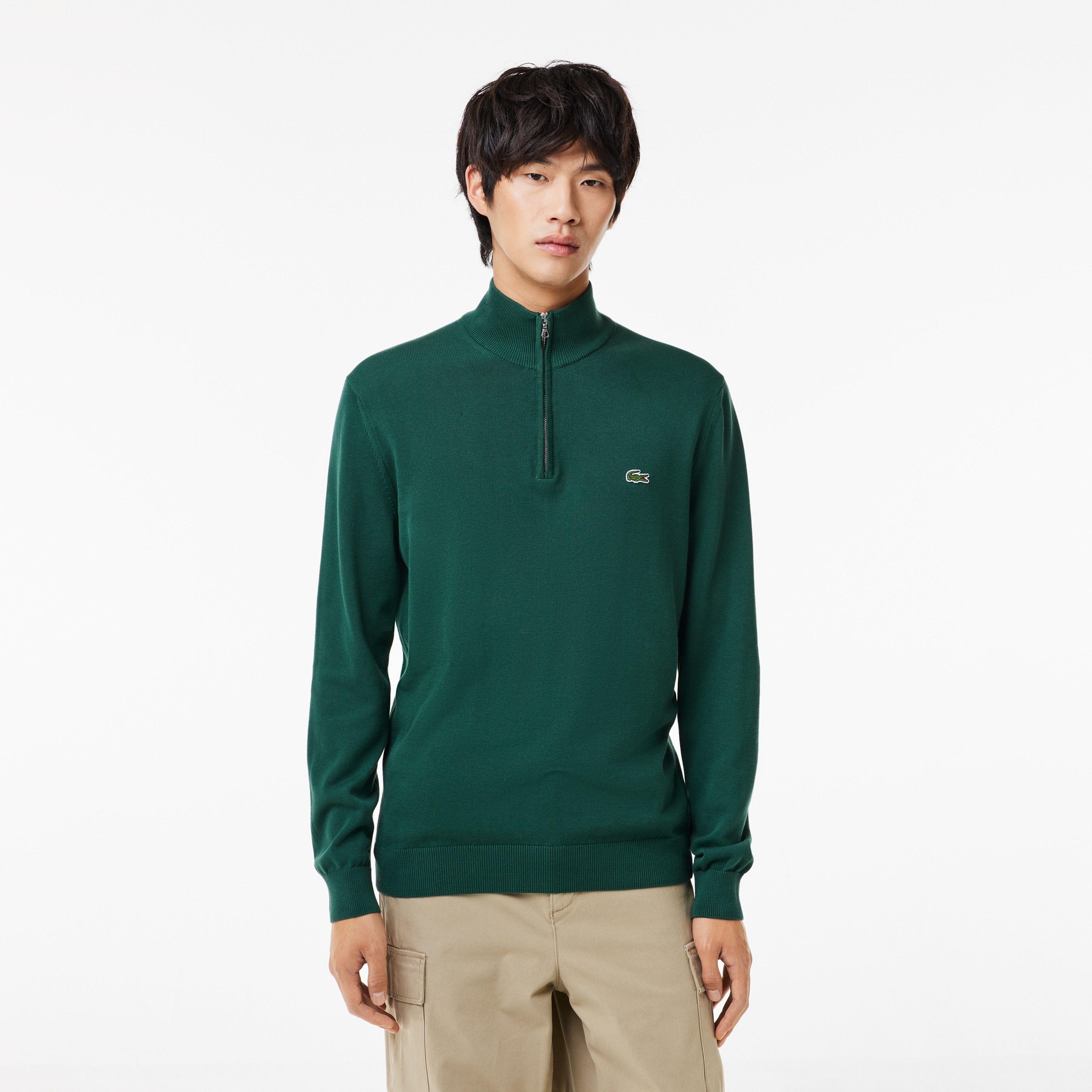 Lacoste Erkek Regular Fit Yarım Fermuarlı Organik Pamuk Koyu Yeşil Kazak