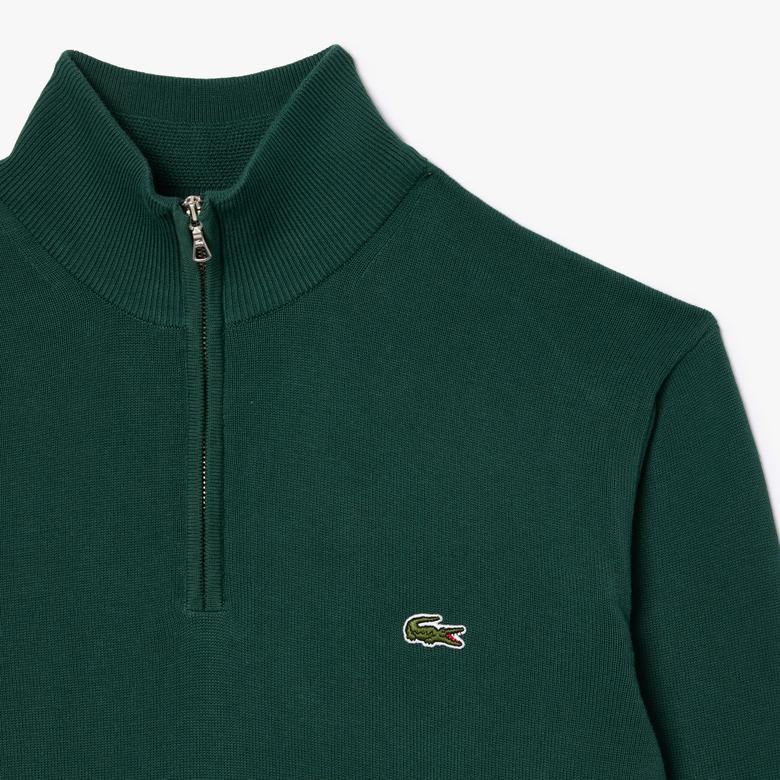 Lacoste Erkek Regular Fit Yarım Fermuarlı Organik Pamuk Koyu Yeşil Kazak