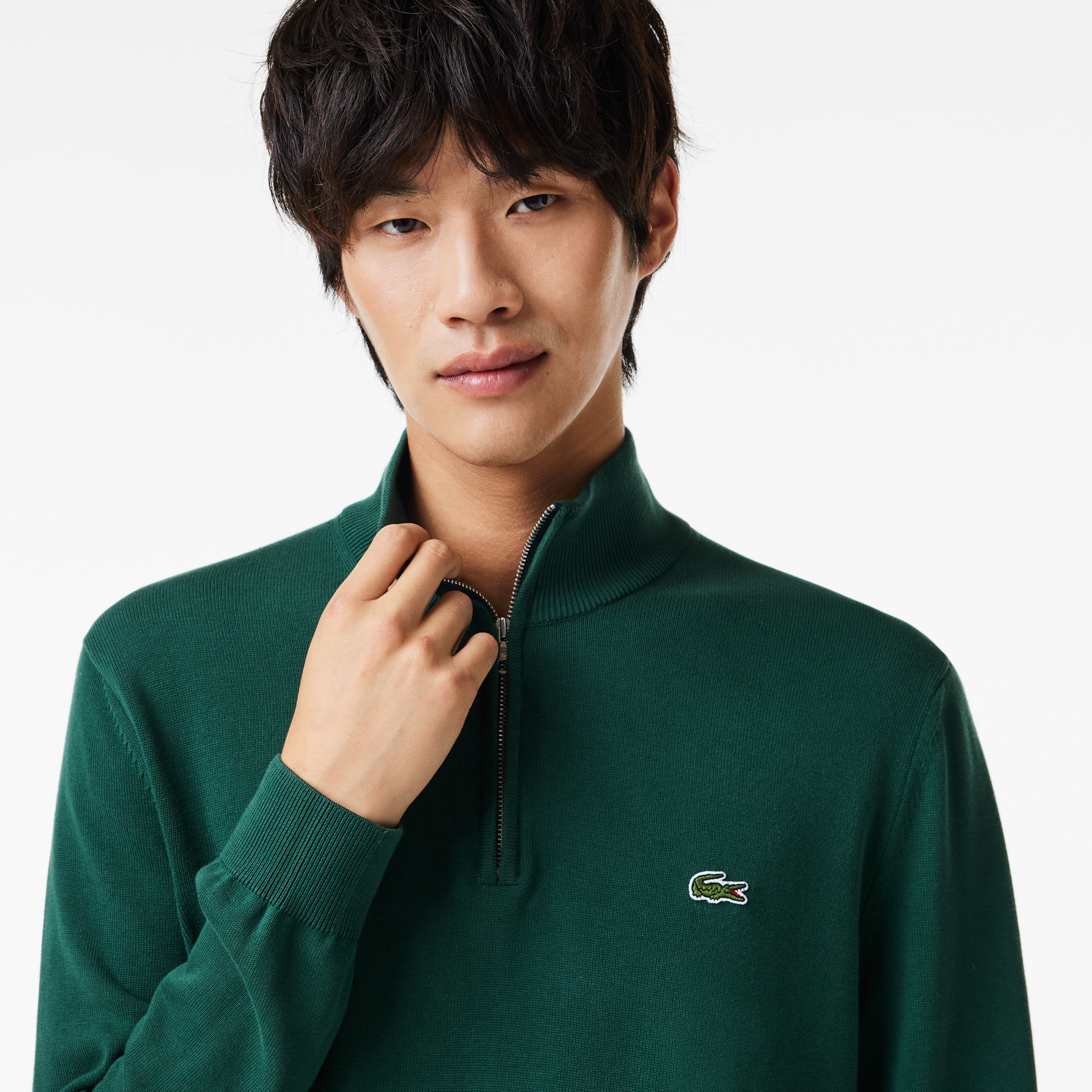 Lacoste Erkek Regular Fit Yarım Fermuarlı Organik Pamuk Koyu Yeşil Kazak