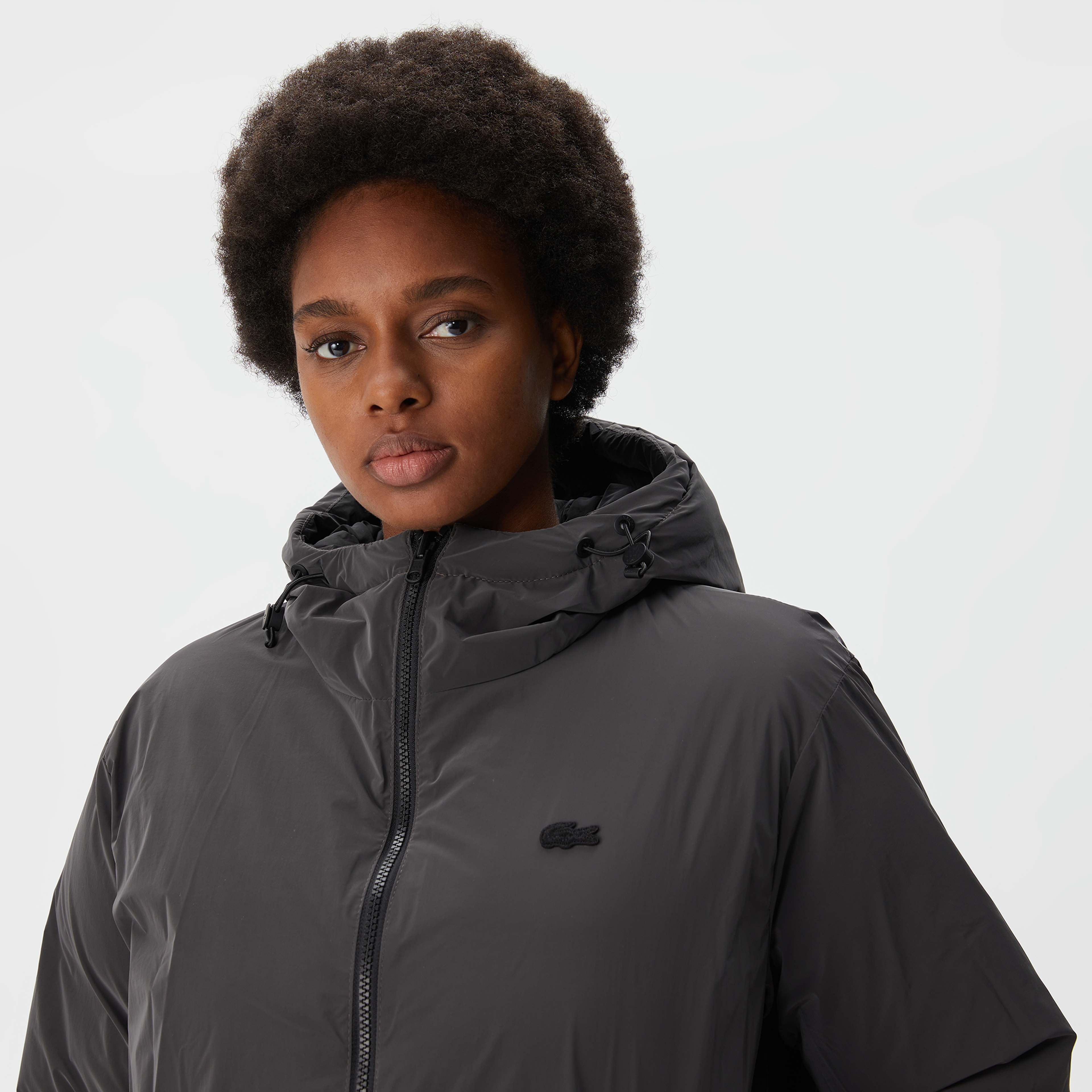 Kadın Kapüşonlu Çift Taraflı Siyah Şişme Mont