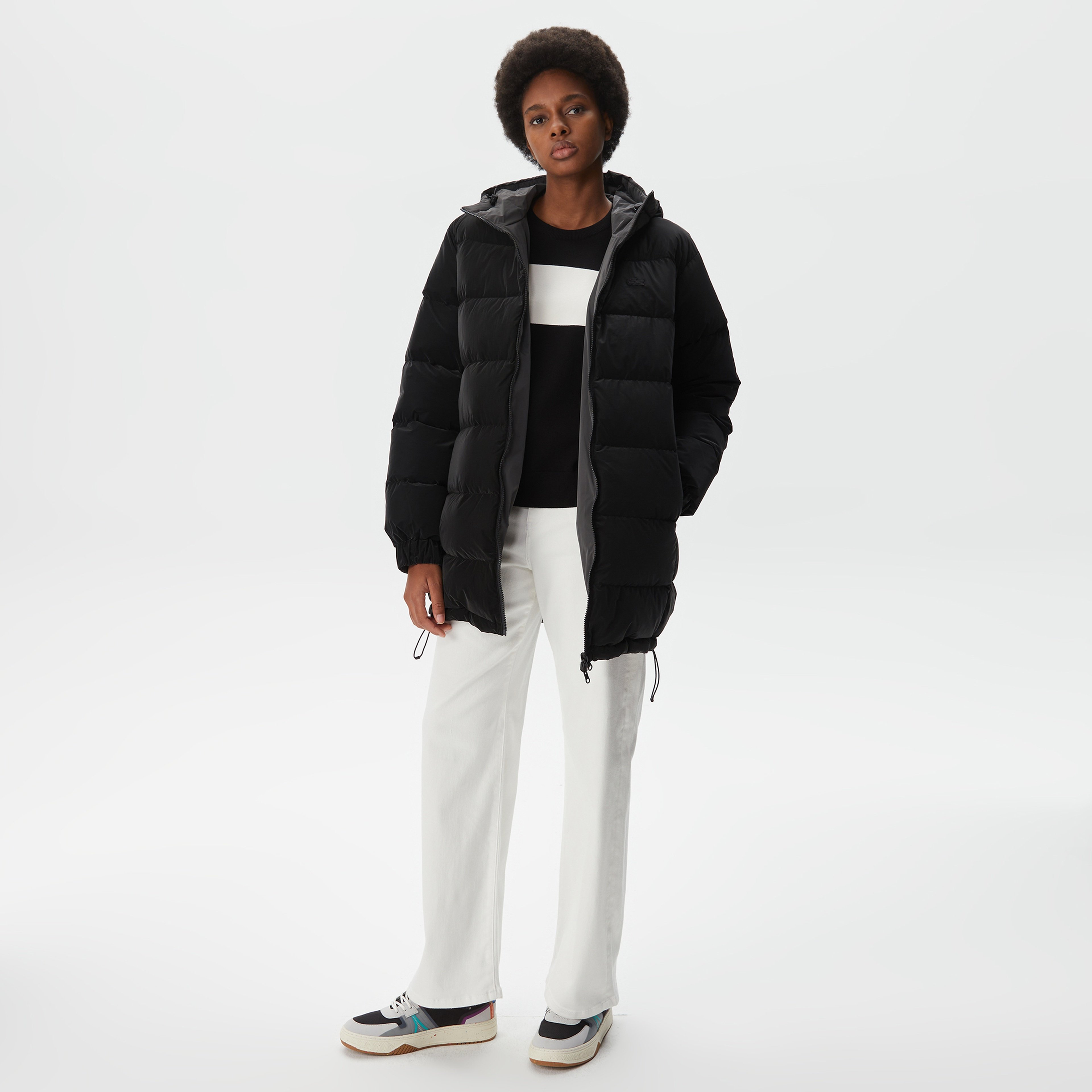 Kadın Kapüşonlu Çift Taraflı Siyah Şişme Mont