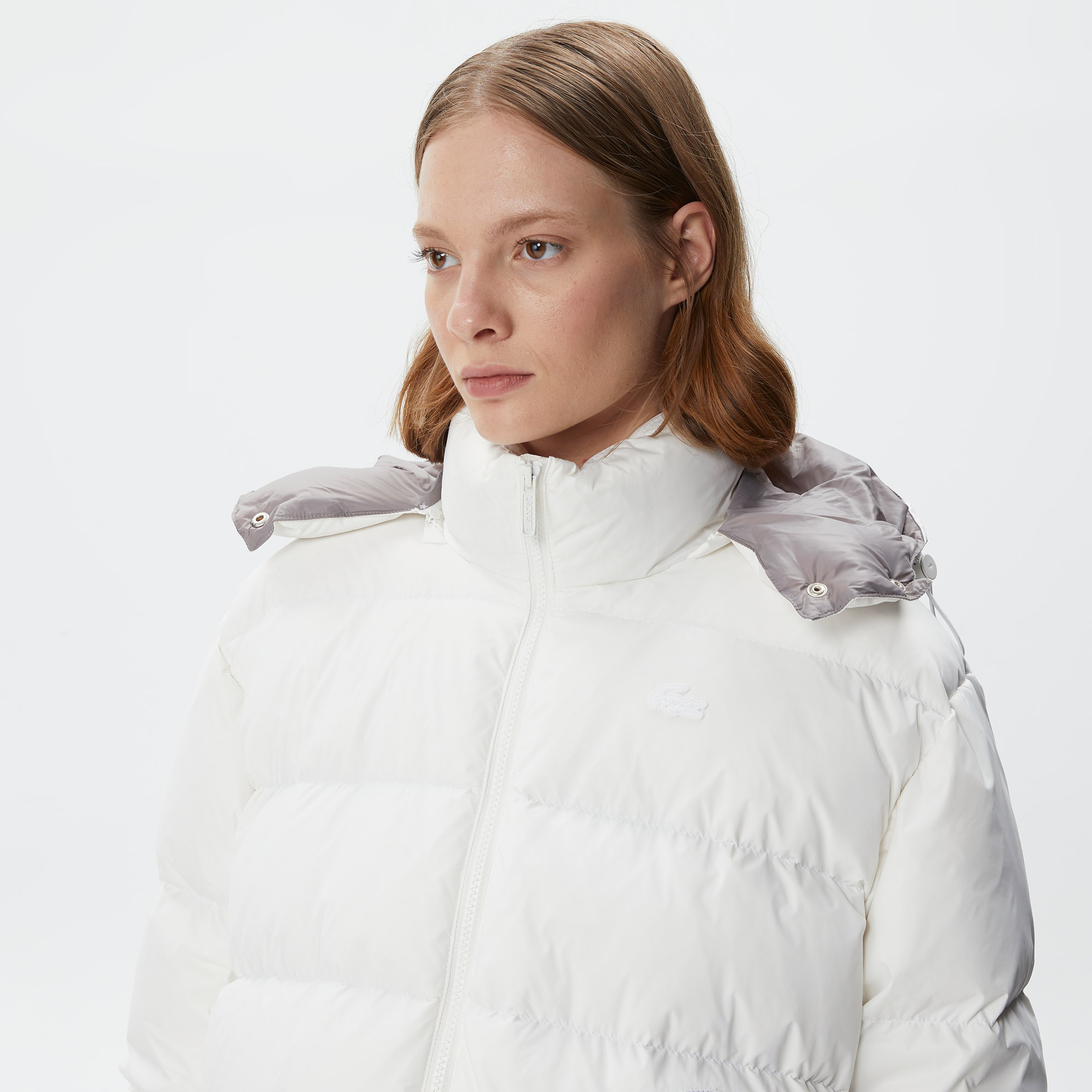 Kadın Kapüşonlu Kapitone Beyaz Mont