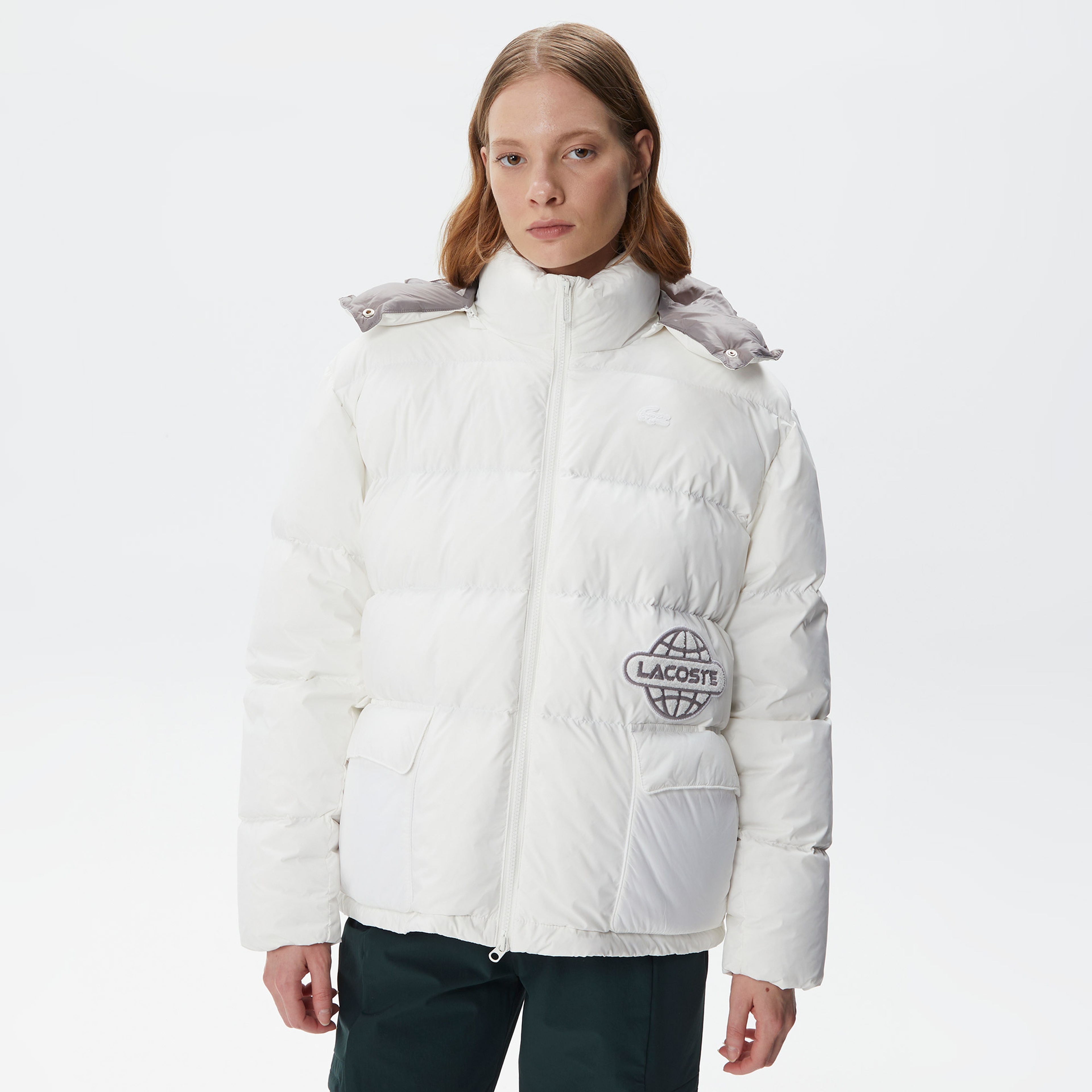 Kadın Kapüşonlu Kapitone Beyaz Mont