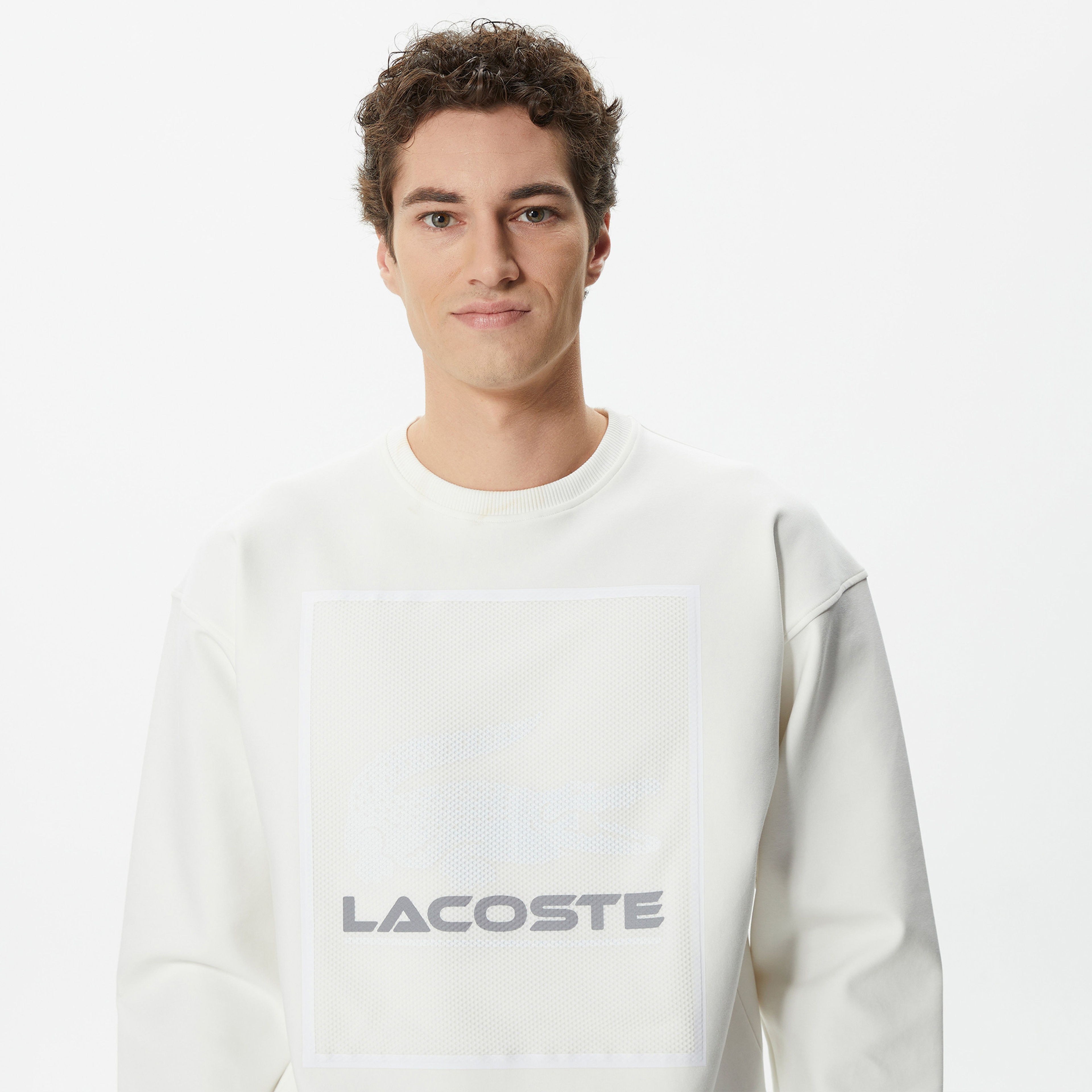 Erkek Relaxed Fit Bisiklet Yaka Baskılı Ekru Sweatshirt