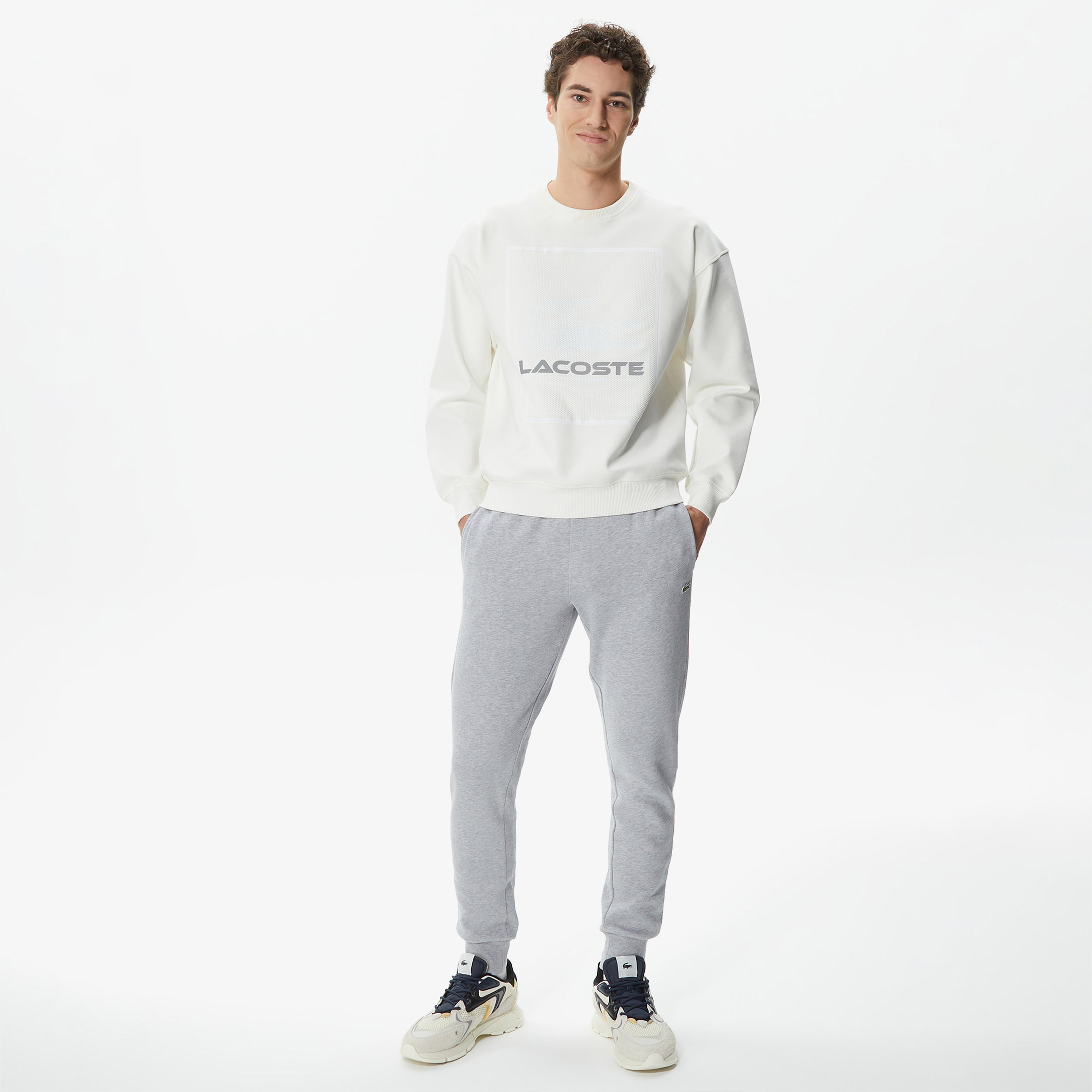 Erkek Relaxed Fit Bisiklet Yaka Baskılı Ekru Sweatshirt