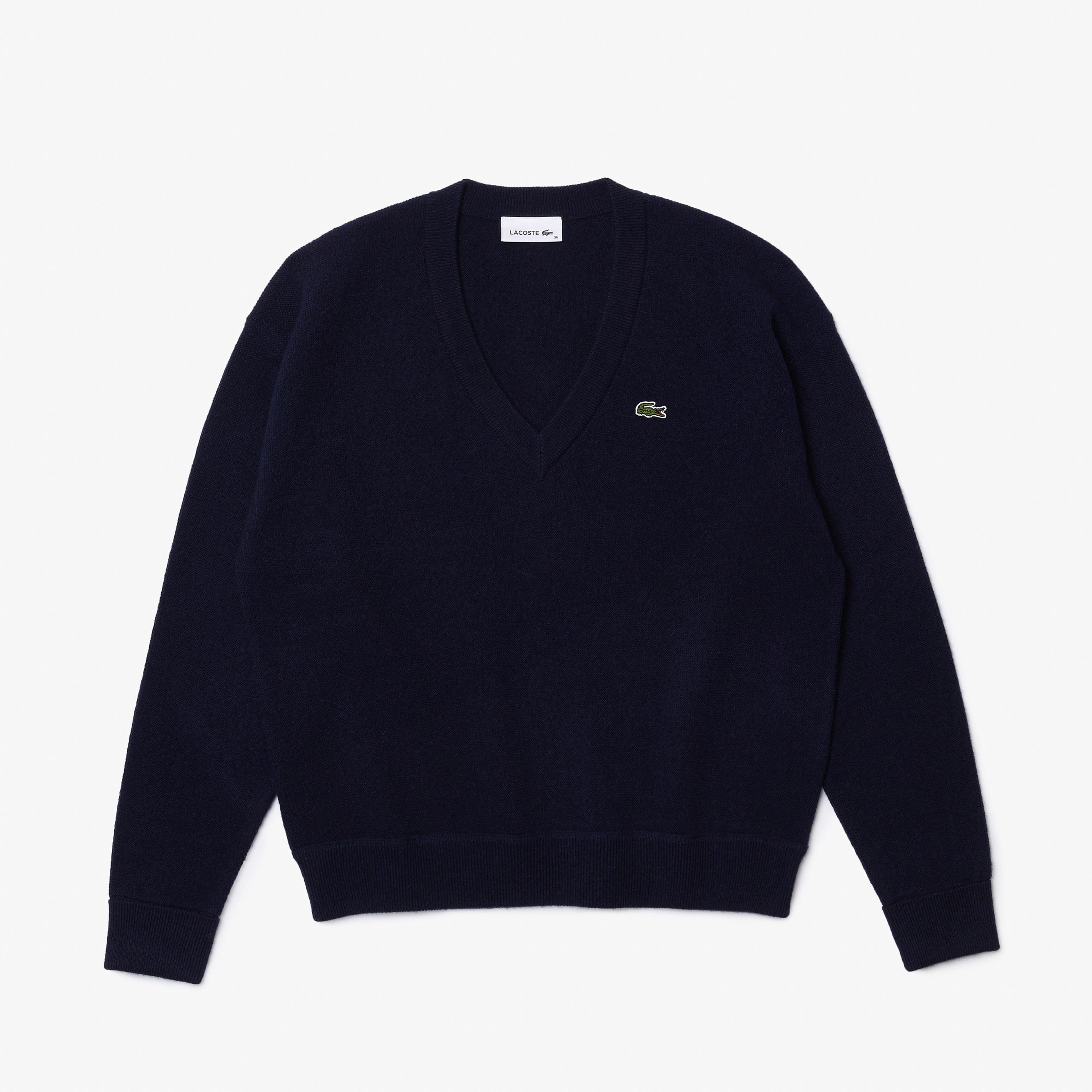 Kadın Relaxed Fit V Yaka Yün Lacivert Triko