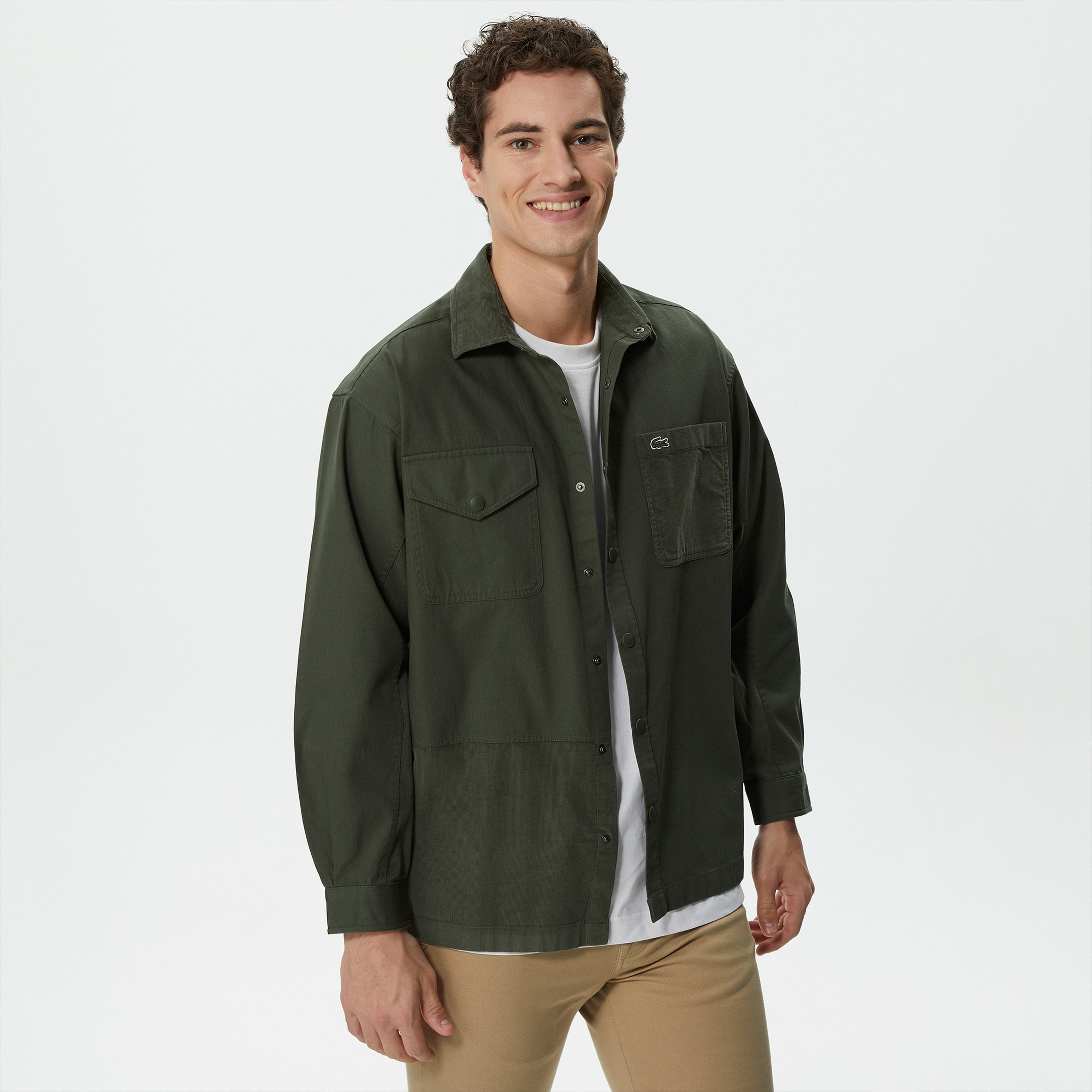 Erkek Relaxed Fit Renk Bloklu Yeşil Gömlek