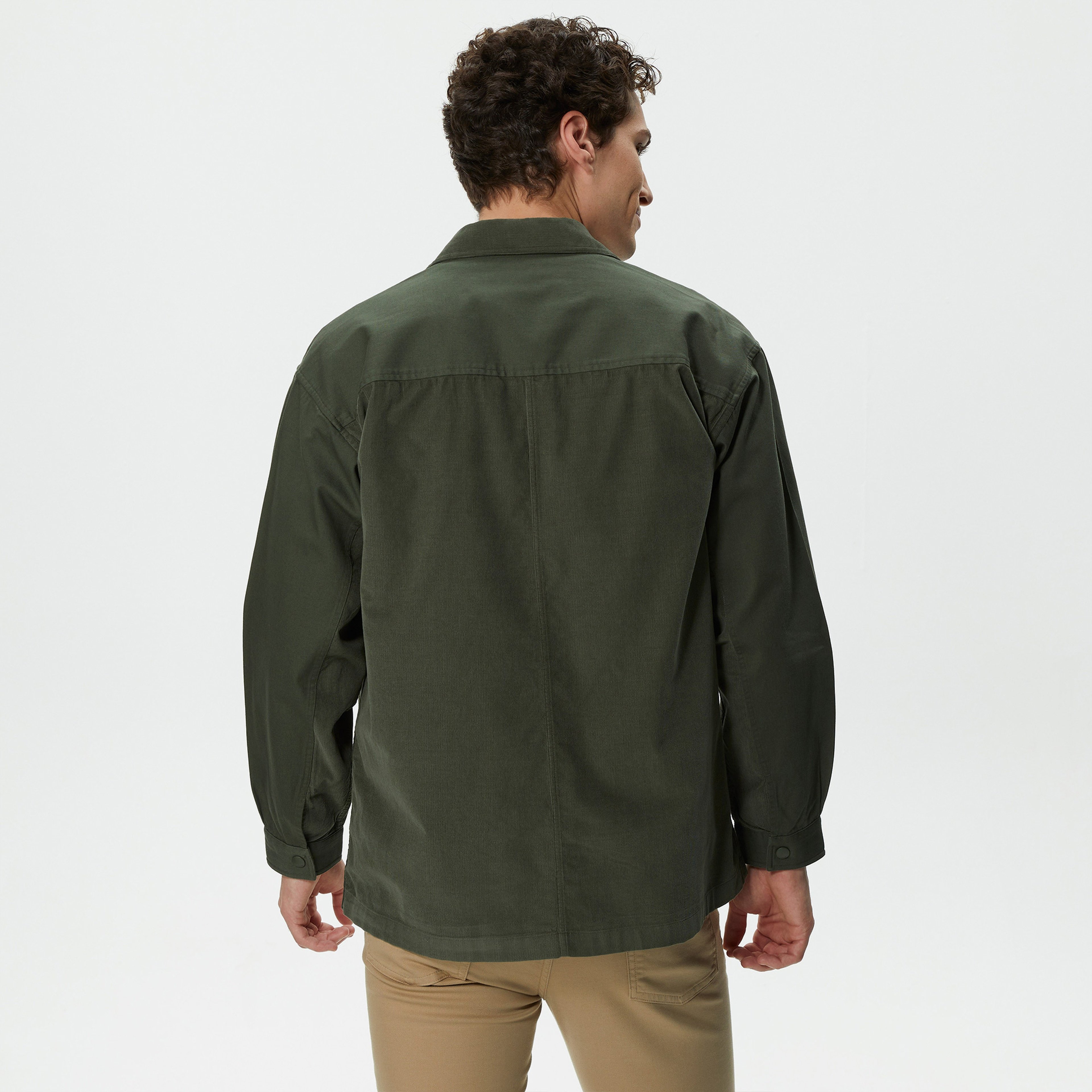 Erkek Relaxed Fit Renk Bloklu Yeşil Gömlek