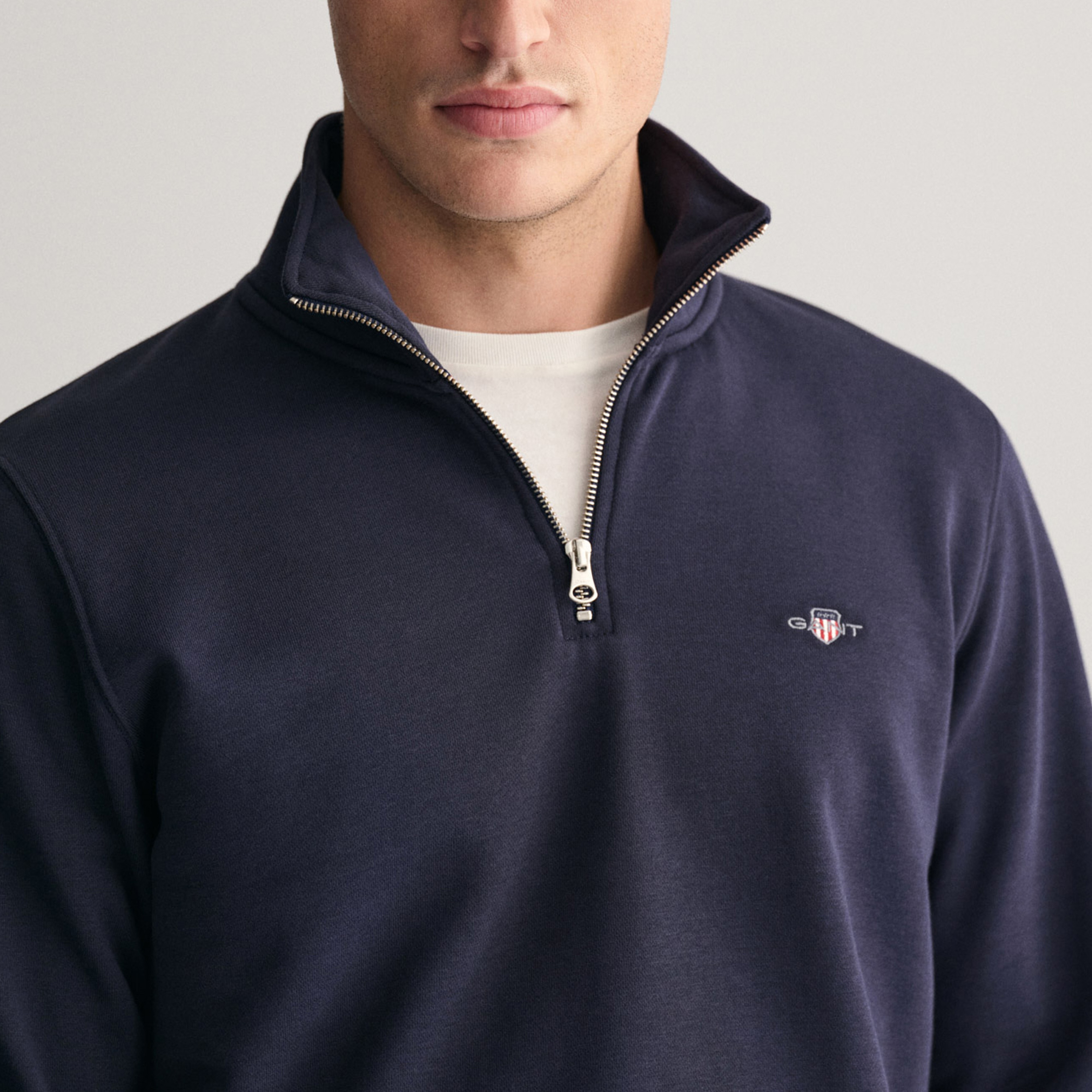 GANT Erkek Lacivert Regular Fit Yarım Fermuarlı Sweatshirt