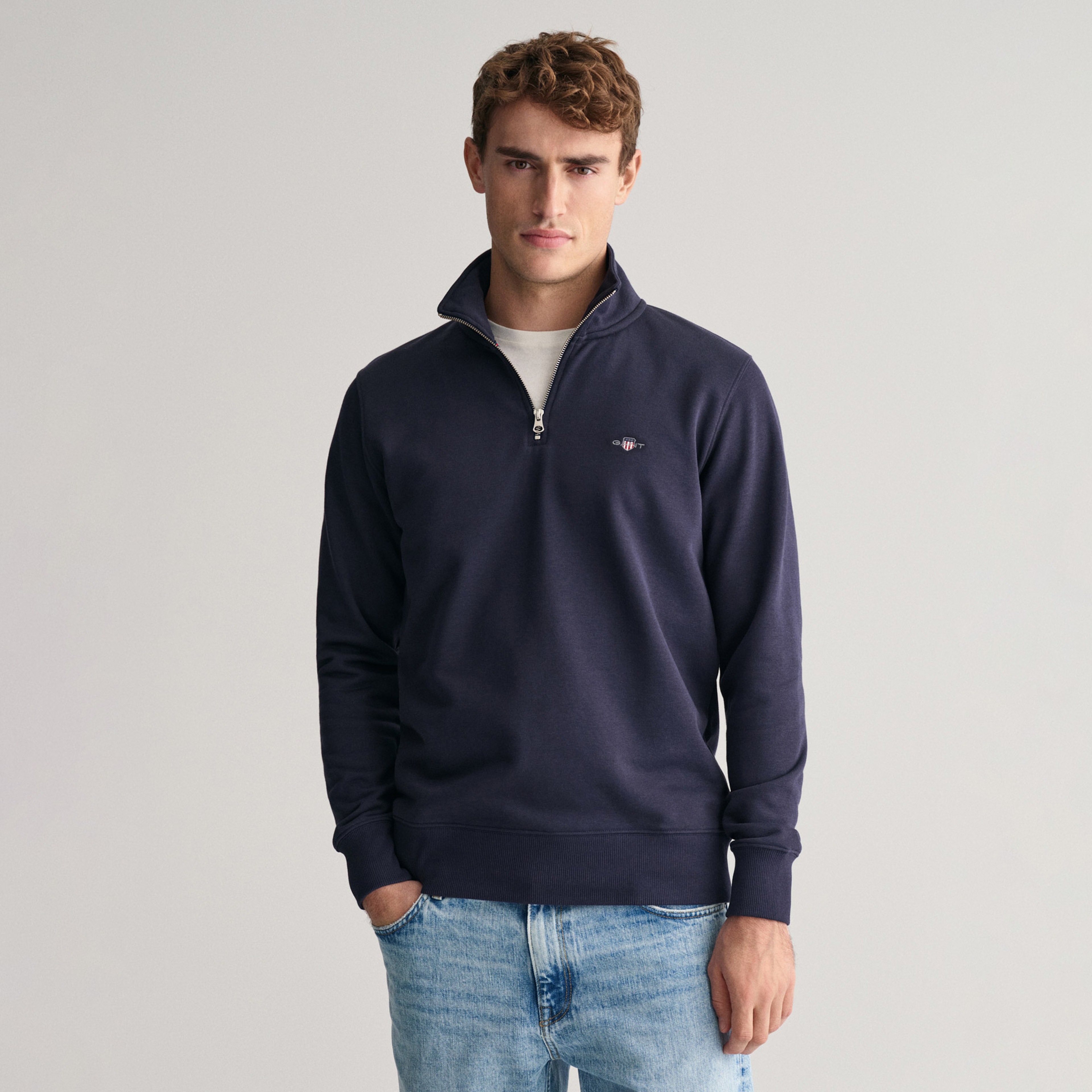 GANT Erkek Lacivert Regular Fit Yarım Fermuarlı Sweatshirt