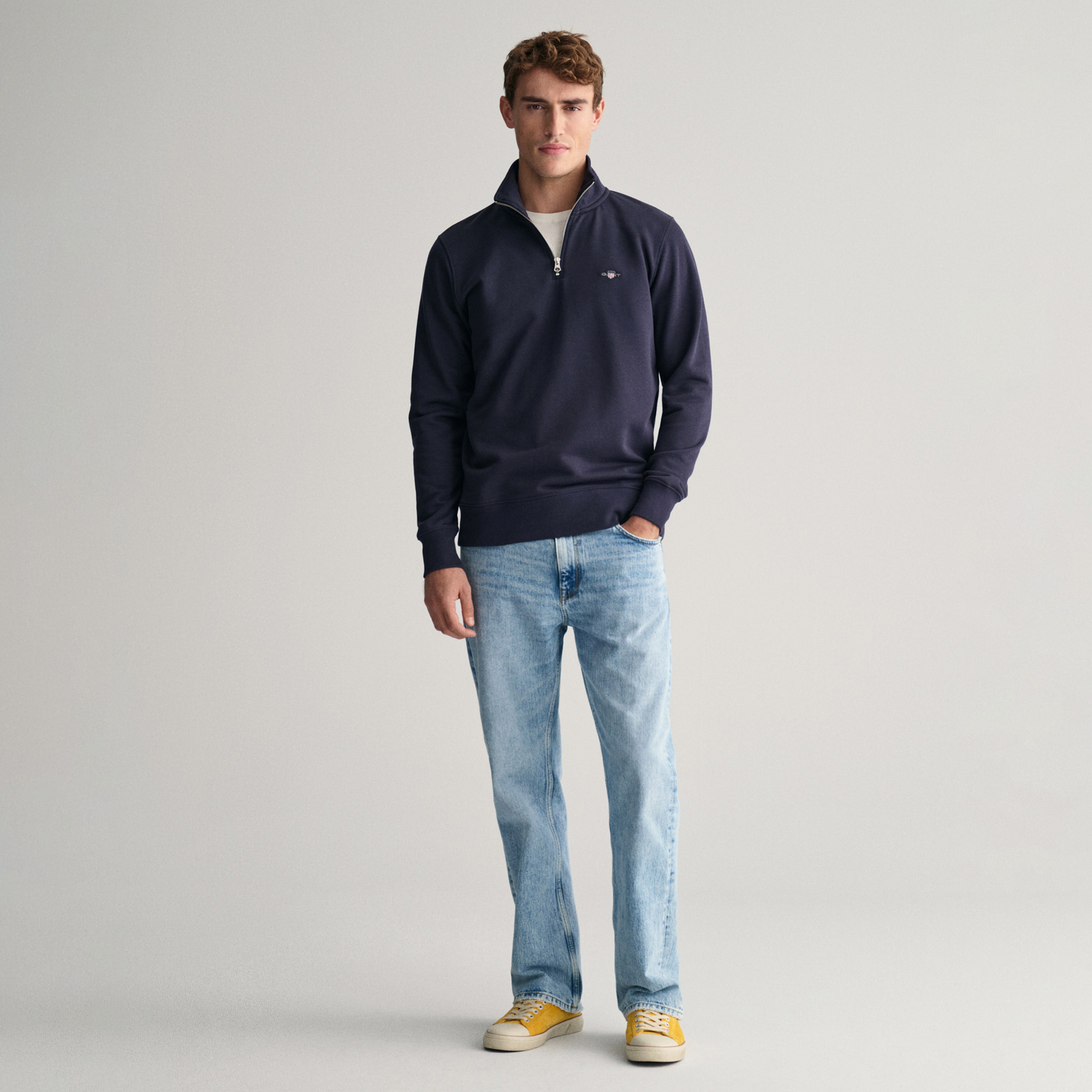 GANT Erkek Lacivert Regular Fit Yarım Fermuarlı Sweatshirt