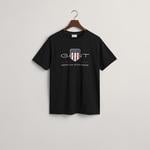 GANT Erkek Siyah Regular Fit Bisiklet Yaka Logolu T-Shirt