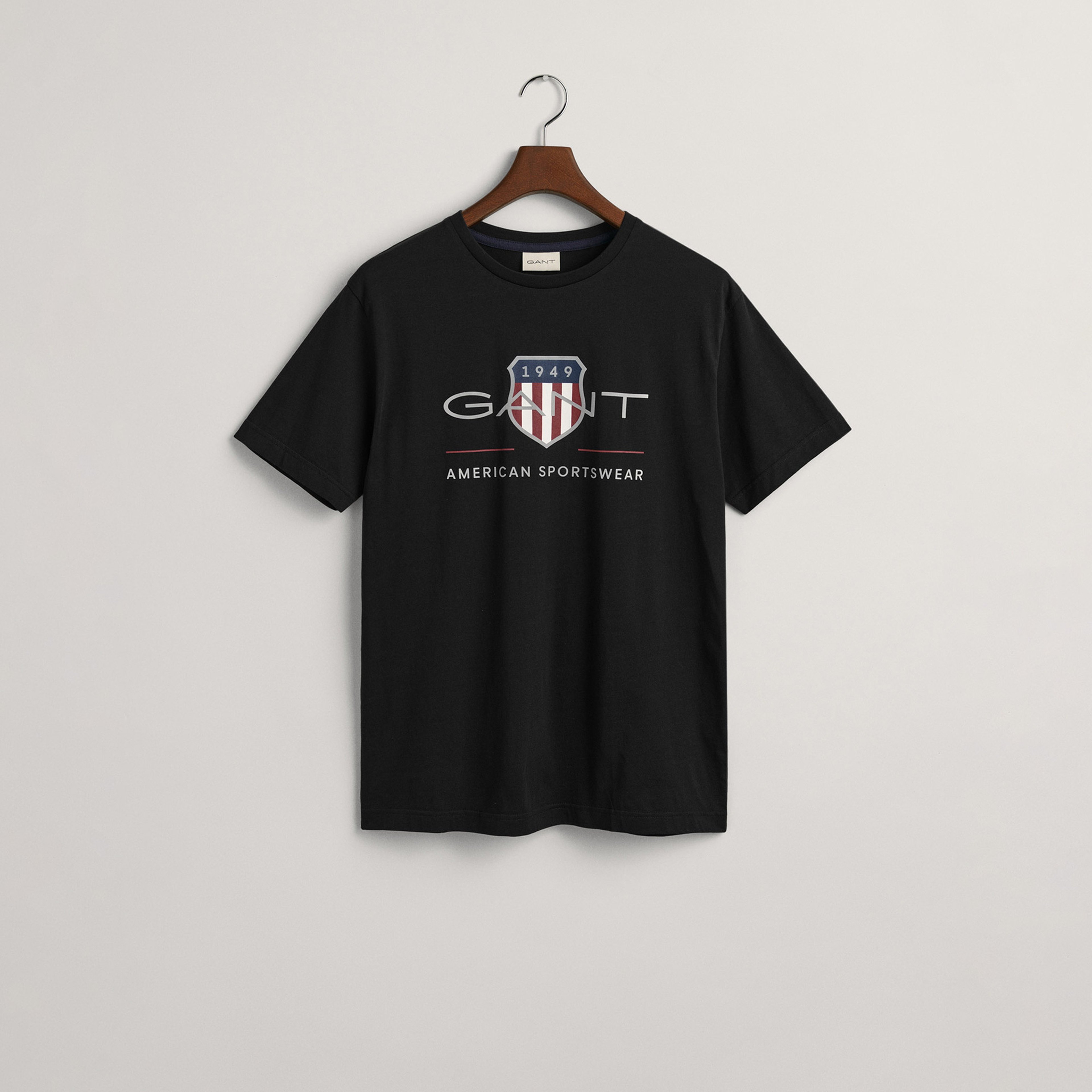 GANT Erkek Siyah Regular Fit Bisiklet Yaka Logolu T-Shirt