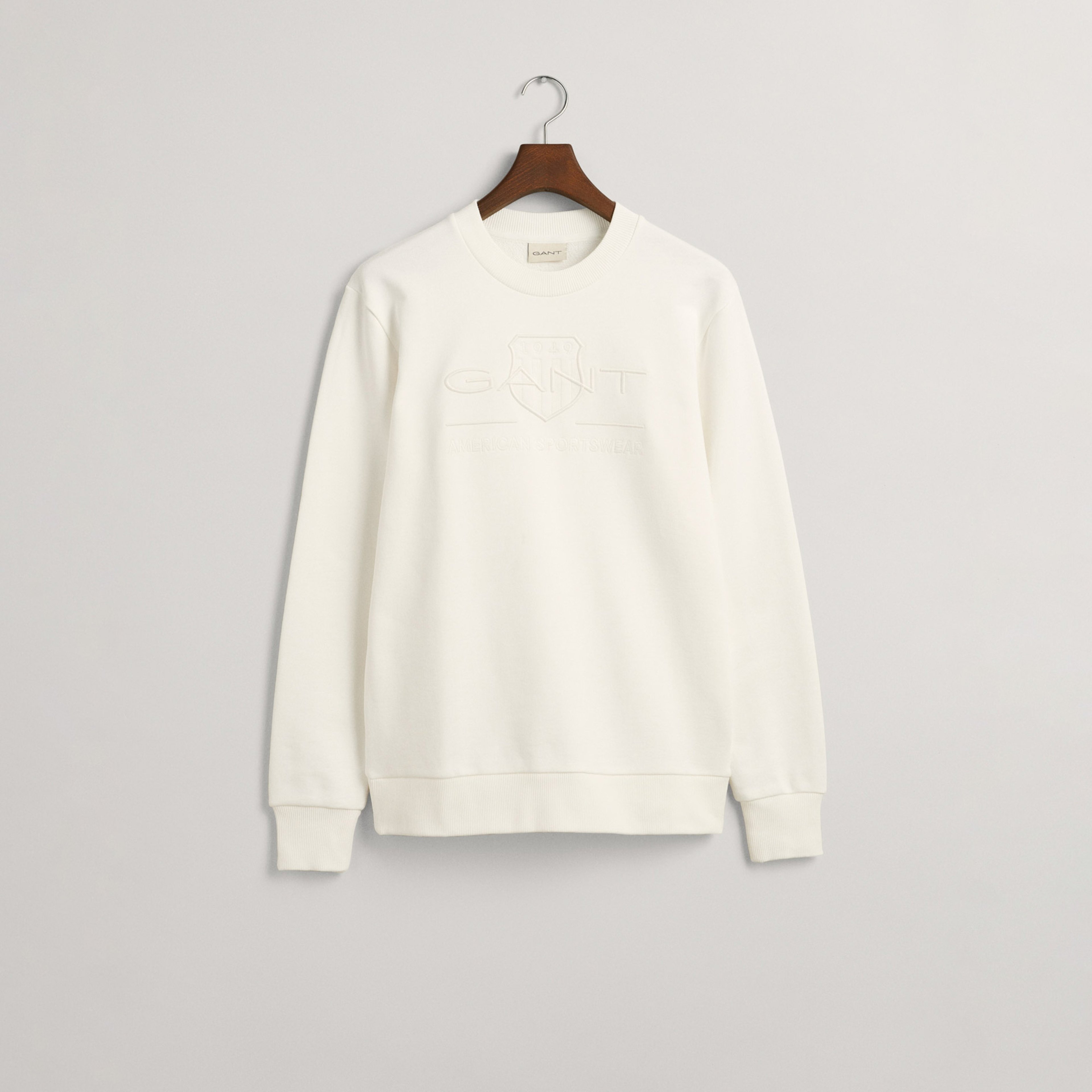 GANT Erkek Krem Regular Fit Bisiklet Yaka Logolu Sweatshirt