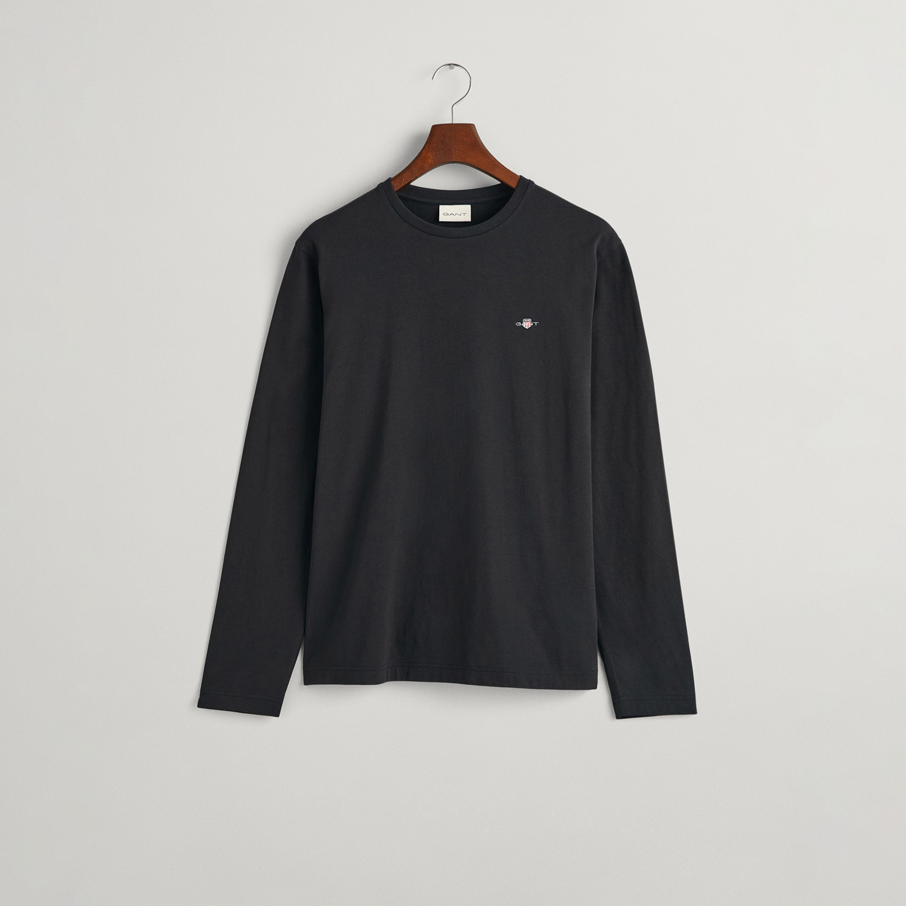 Gant Erkek Siyah Regular Fit Bisiklet Yaka Uzun Kollu T-Shirt