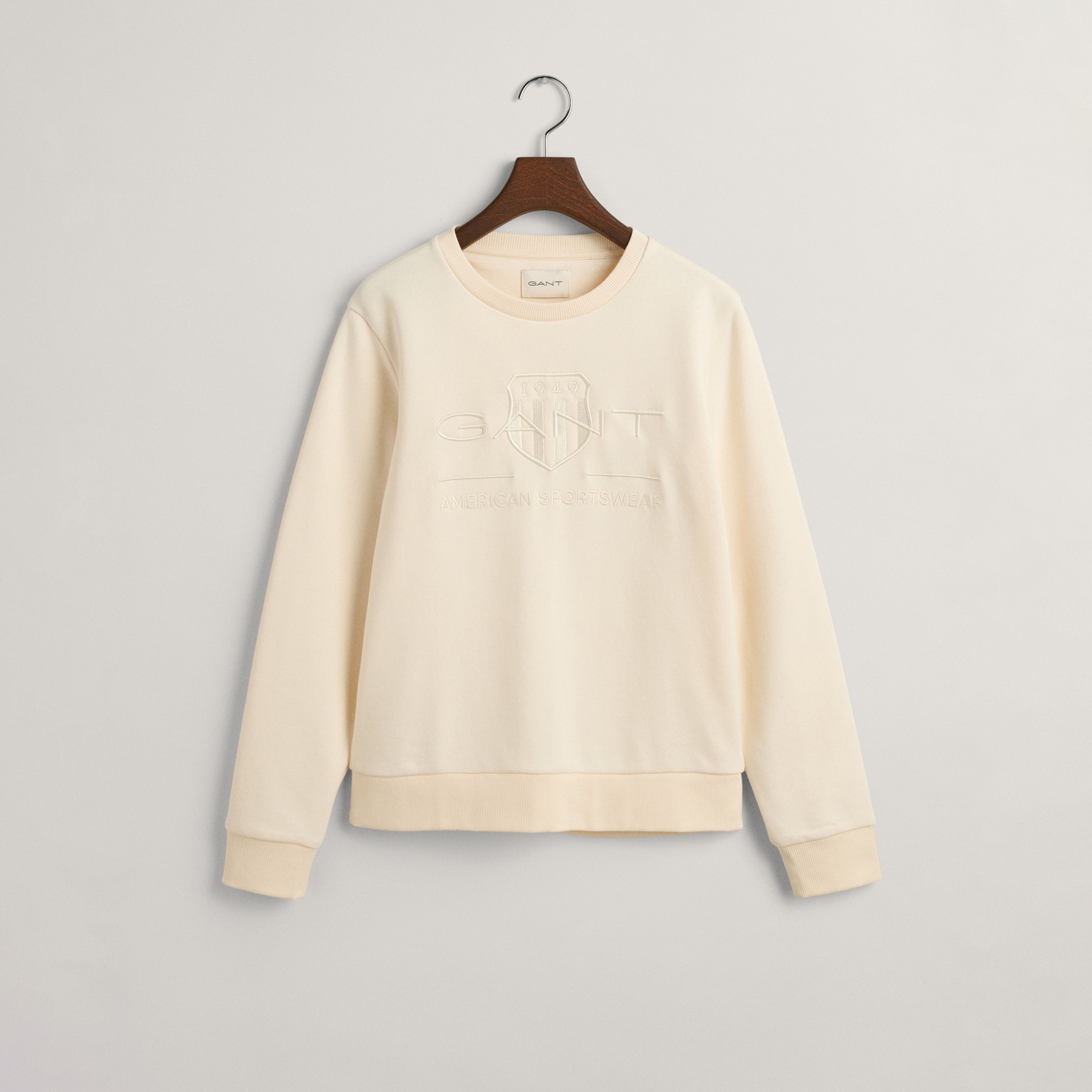 GANT Kadın Bej Regular Fit Bisiklet Yaka Logolu Sweatshirt