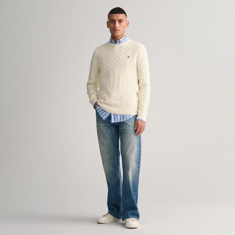 GANT Erkek Krem Regular Fit Bisiklet Yaka Örgü Kazak