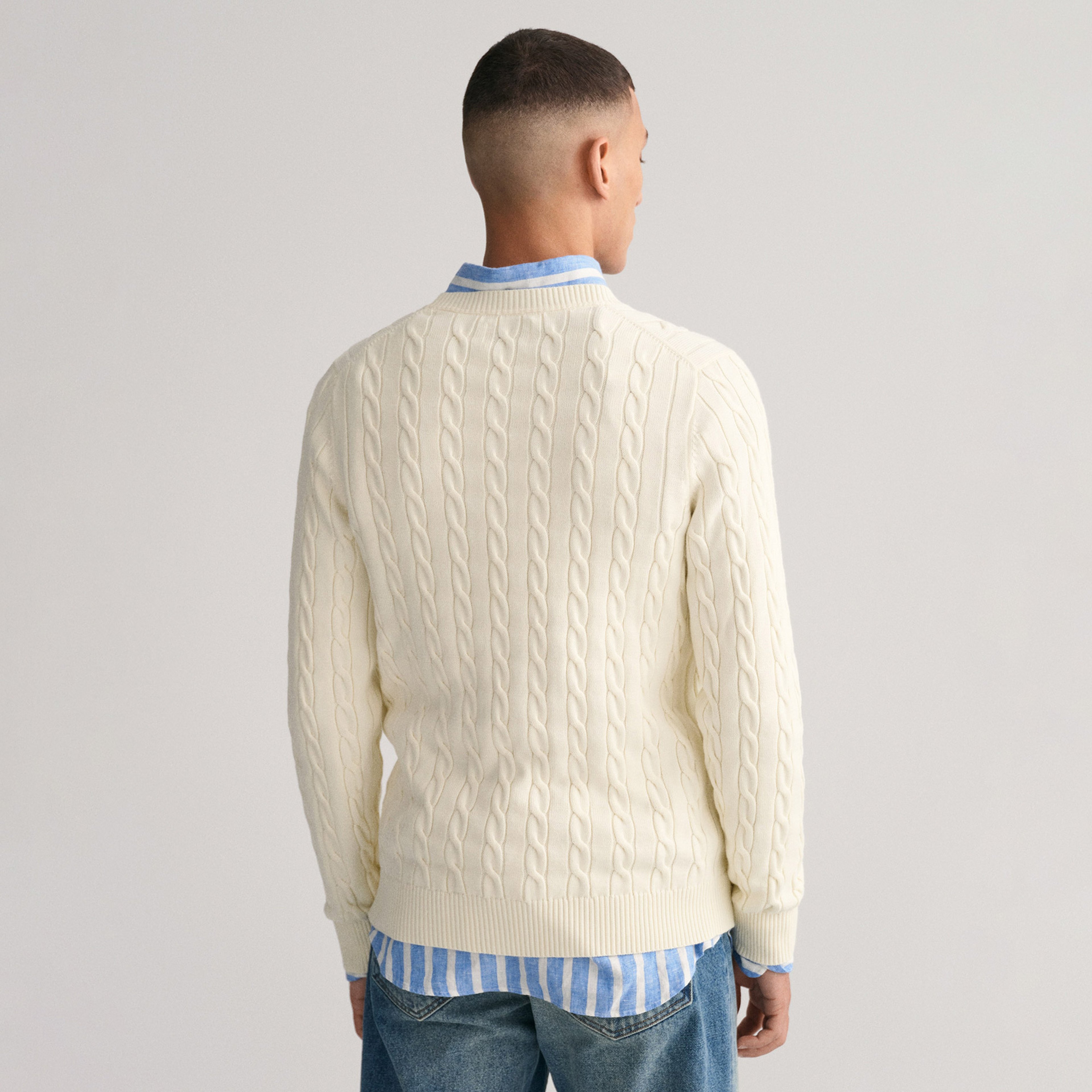 GANT Erkek Krem Regular Fit Bisiklet Yaka Örgü Kazak