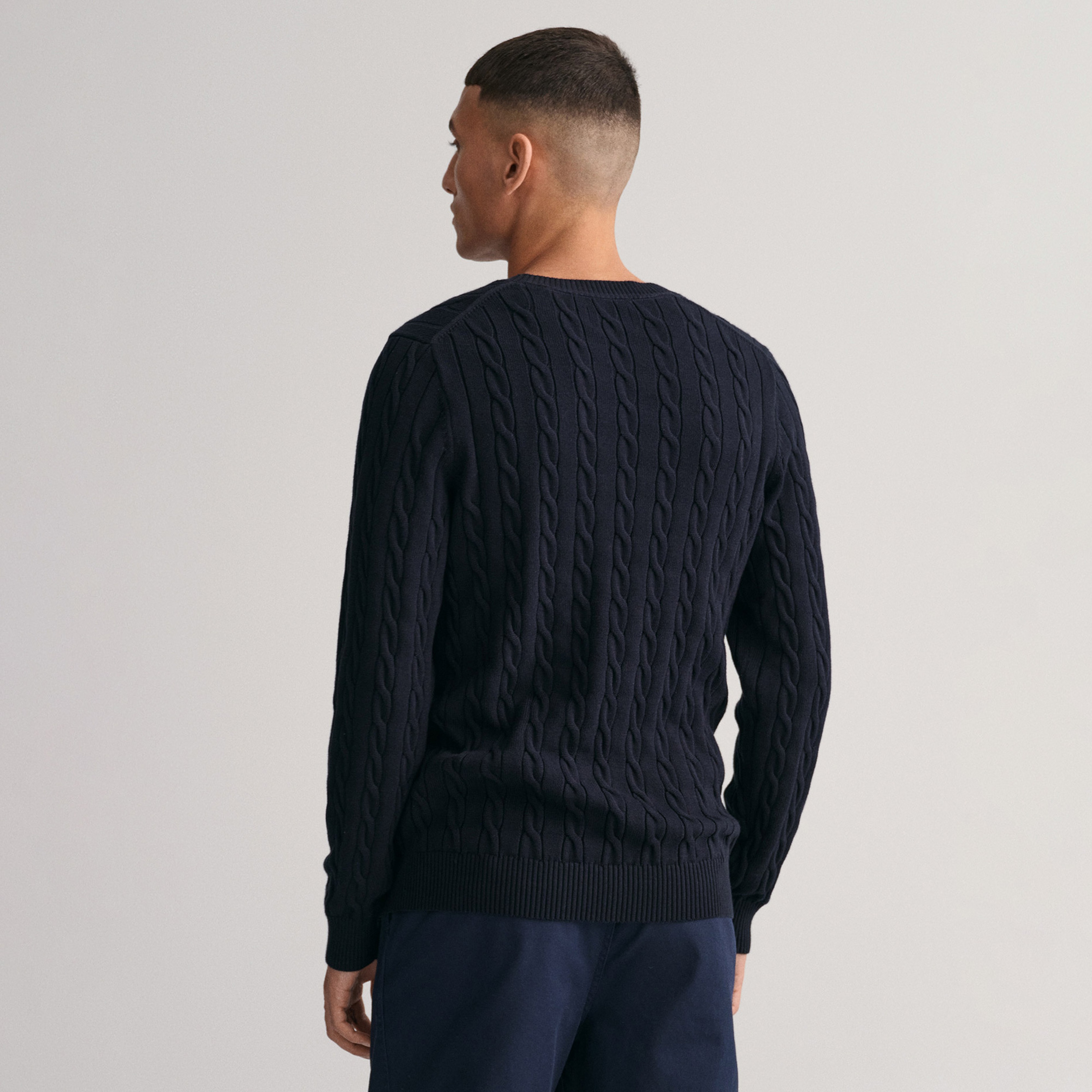 GANT Erkek Lacivert Regular Fit Bisiklet Yaka Örgü Kazak