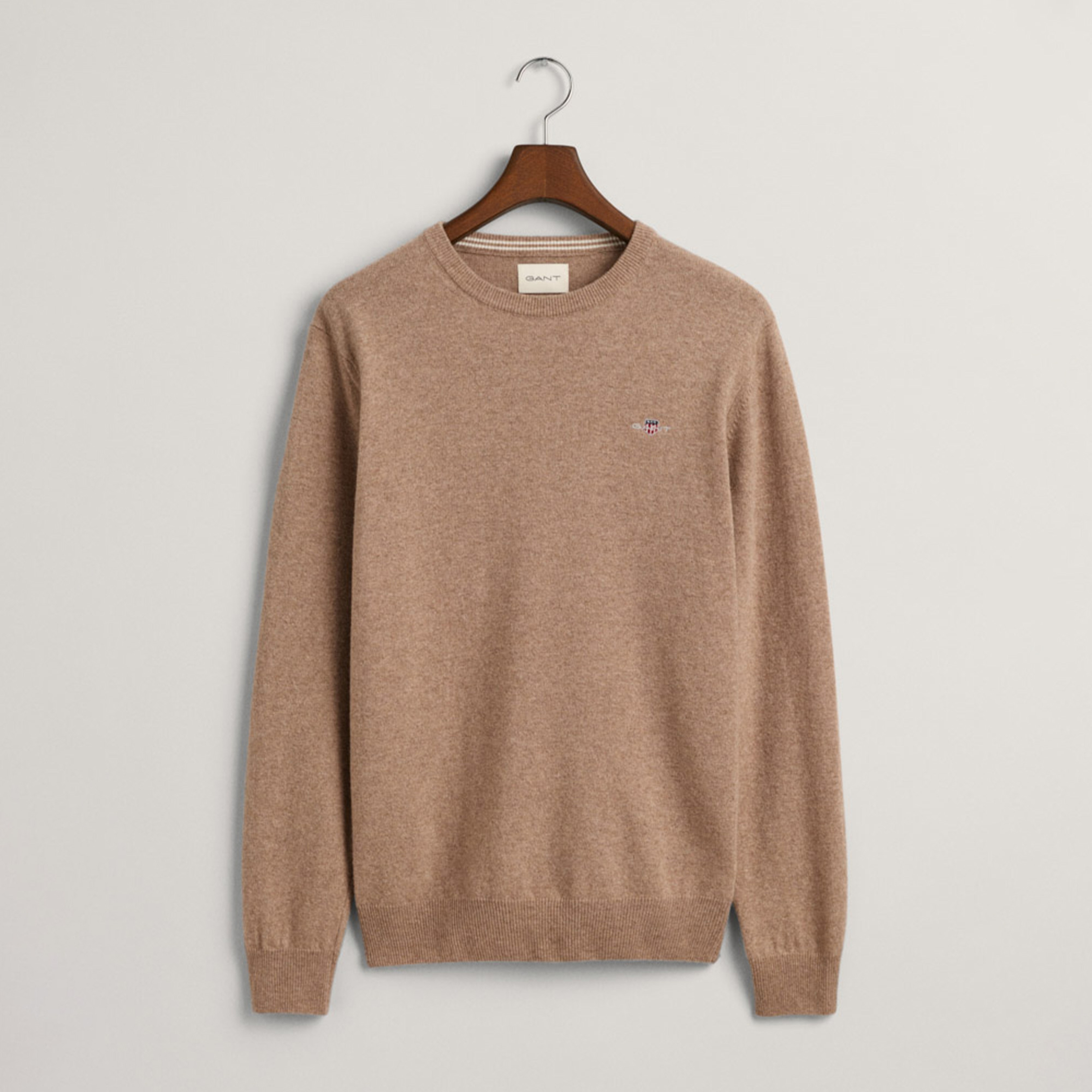 Gant Erkek Bej Regular Fit Bisiklet Yaka Yün Kazak