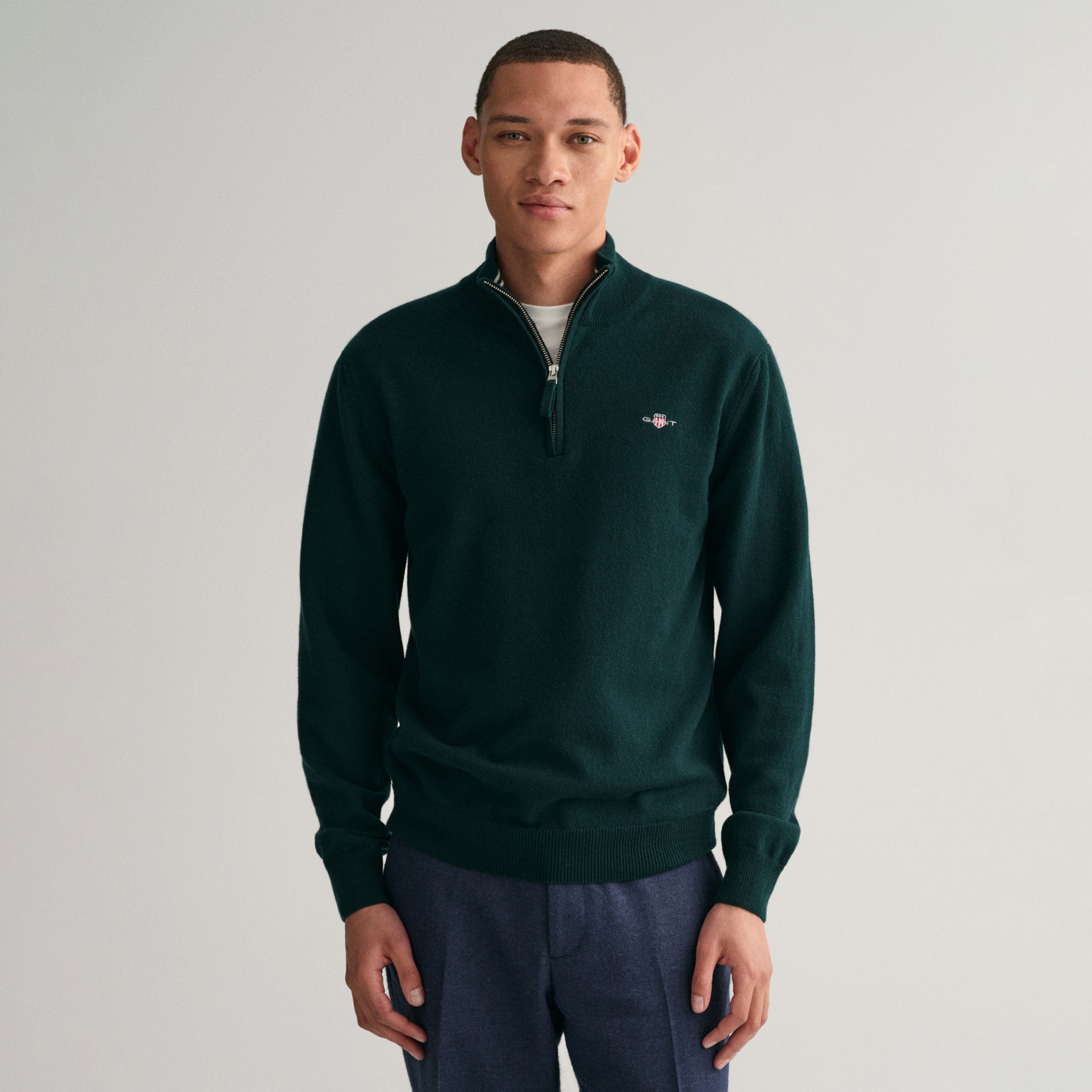 Gant Erkek Yeşil Regular Fit Yarım Fermuarlı Yün Kazak