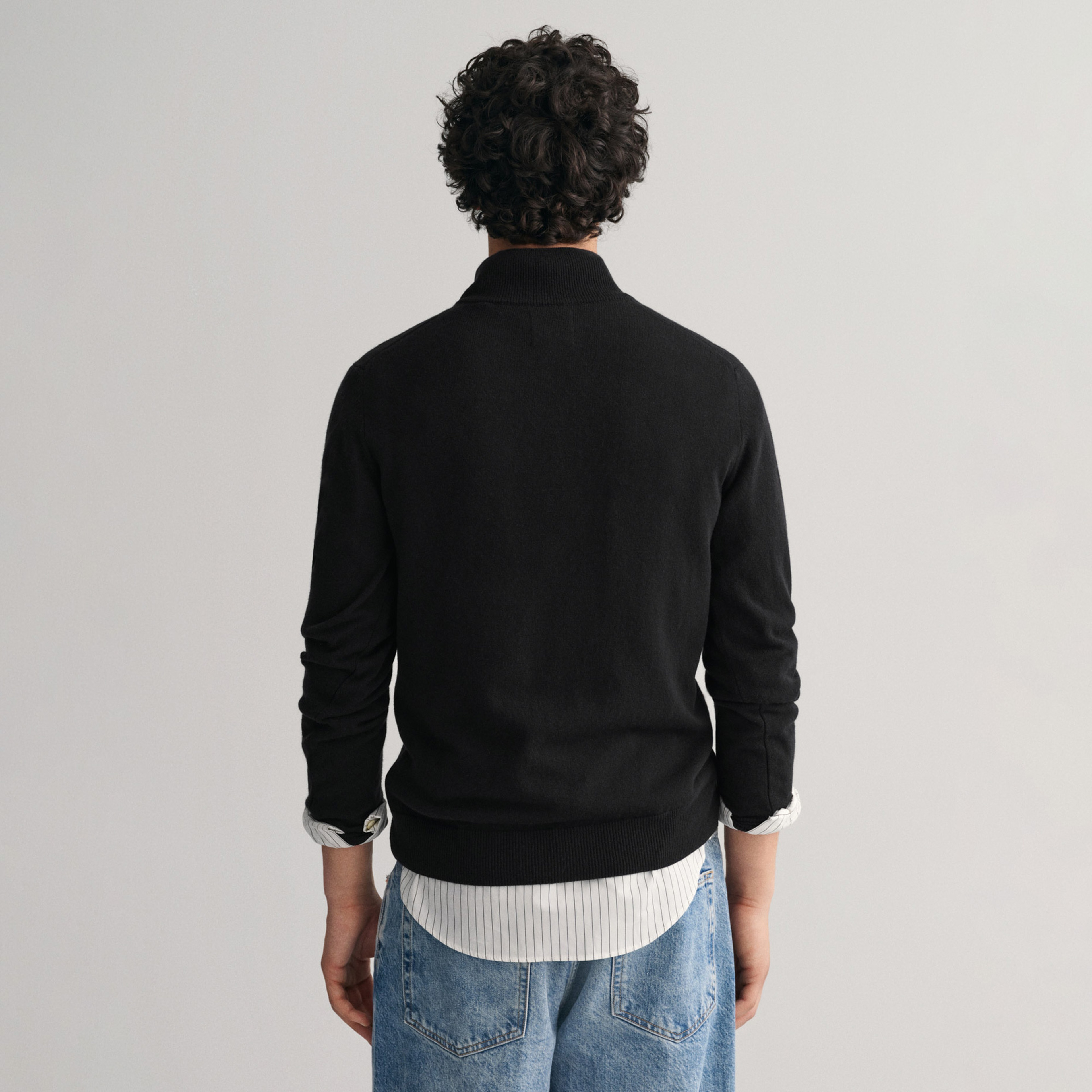 GANT Erkek Siyah Regular Fit Yarım Fermuarlı Yün Kazak