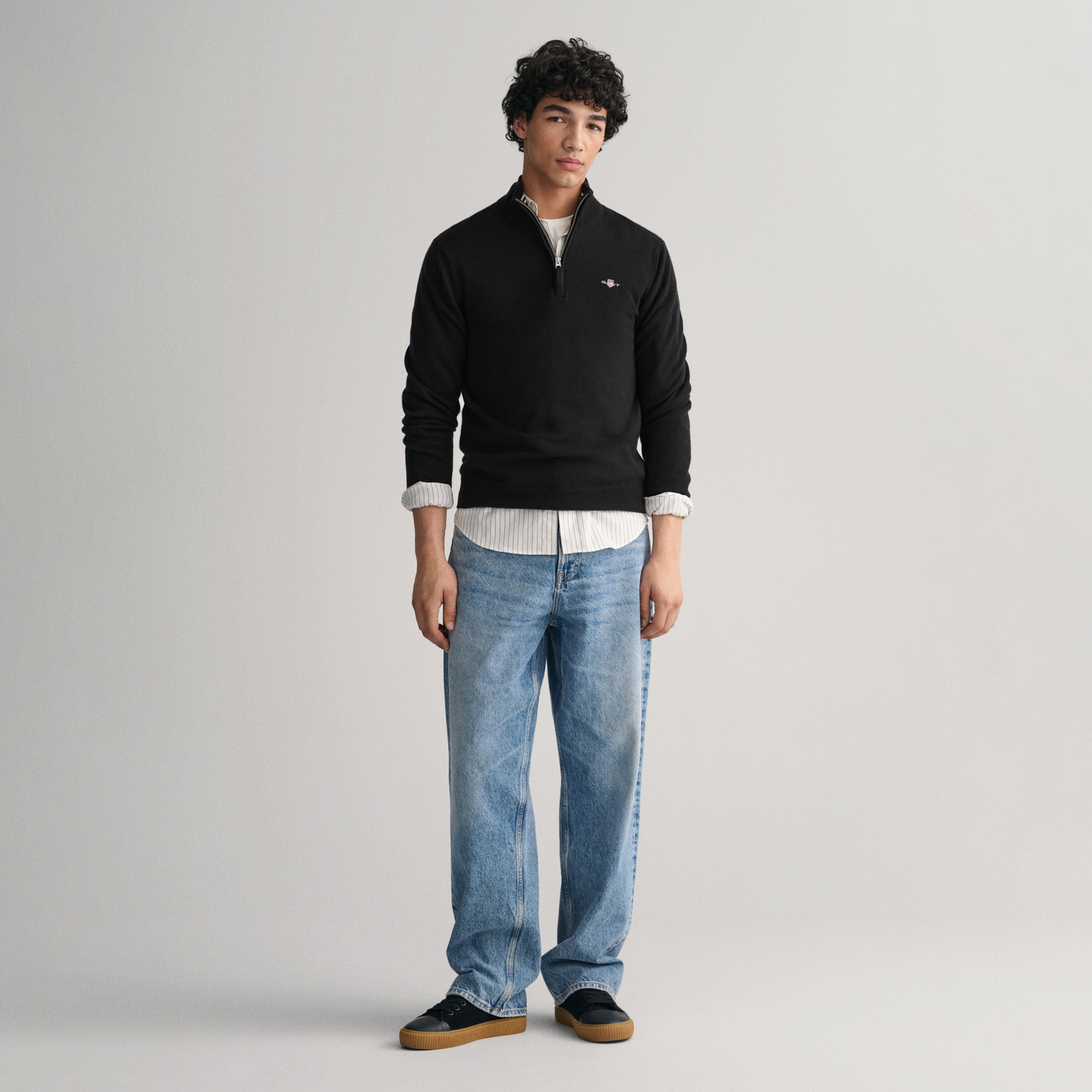 GANT Erkek Siyah Regular Fit Yarım Fermuarlı Yün Kazak