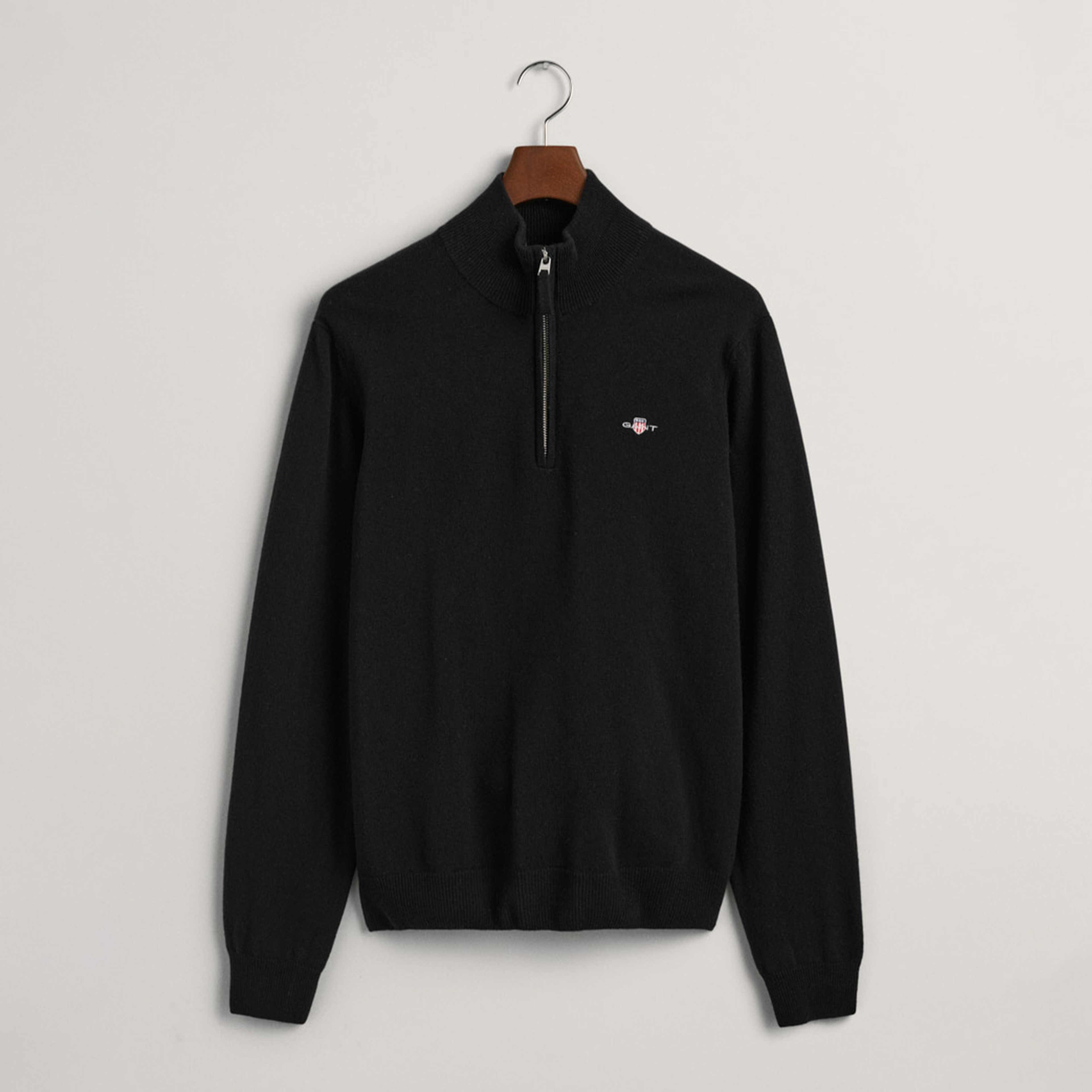 GANT Erkek Siyah Regular Fit Yarım Fermuarlı Yün Kazak