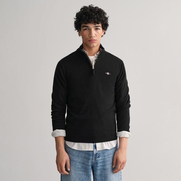 GANT Erkek Siyah Regular Fit Yarım Fermuarlı Yün Kazak