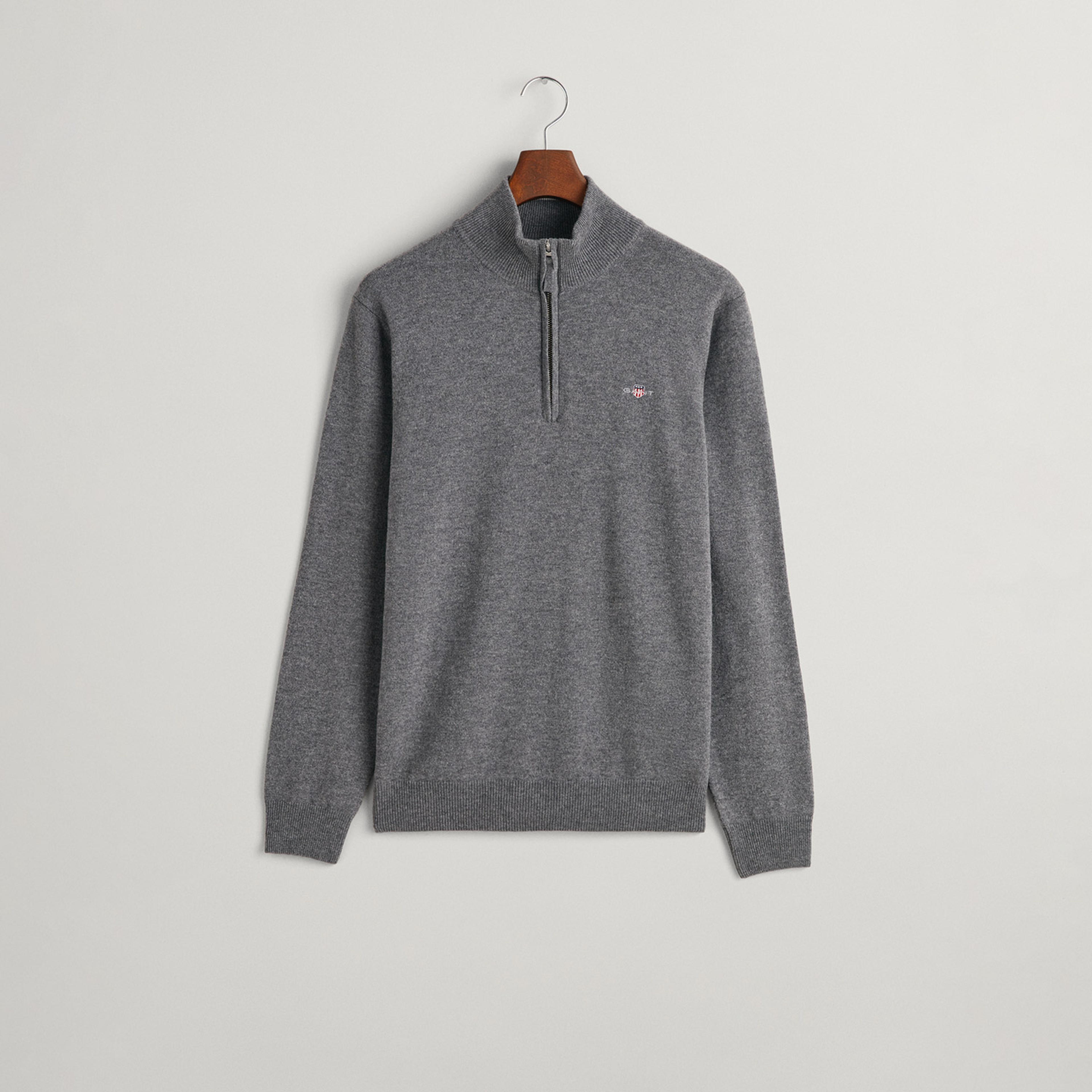 GANT Erkek Gri Regular Fit Yarım Fermuarlı Yün Kazak