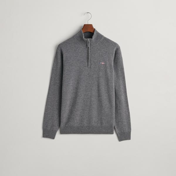 GANT Erkek Gri Regular Fit Yarım Fermuarlı Yün Kazak