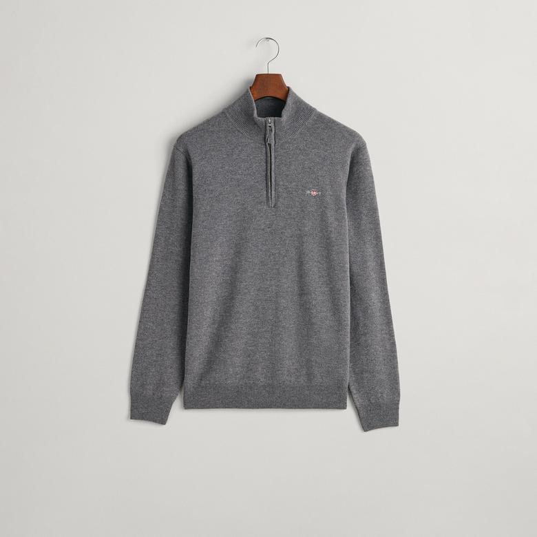 GANT Erkek Gri Regular Fit Yarım Fermuarlı Yün Kazak