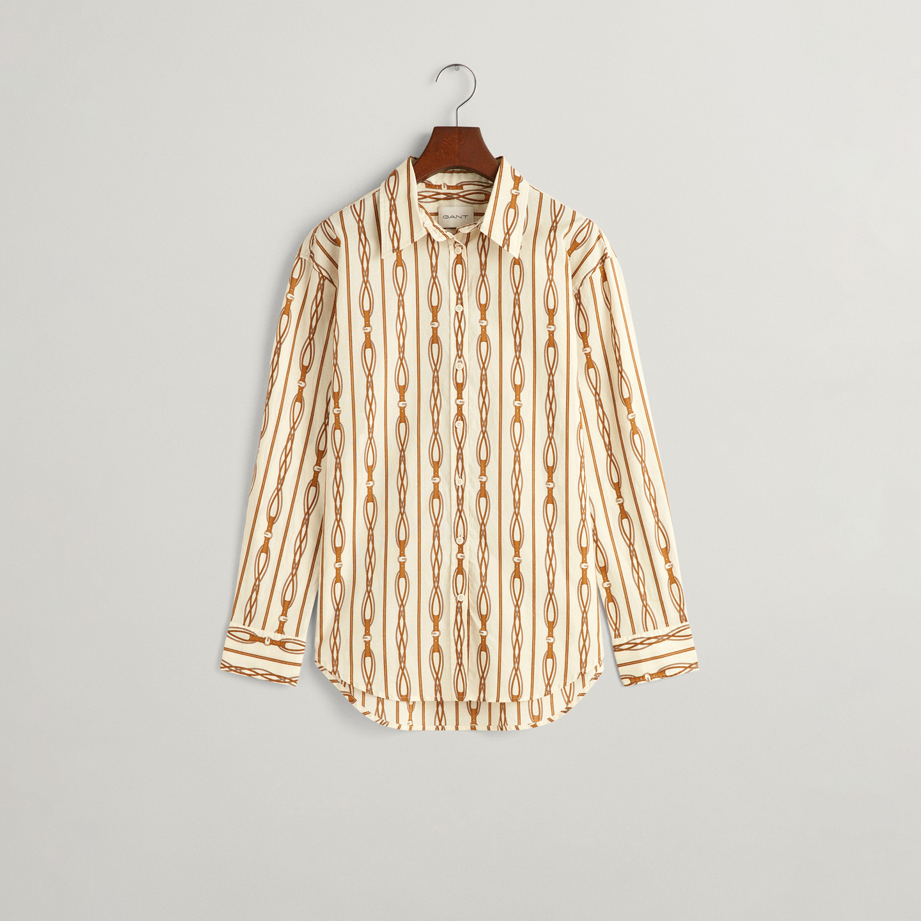 GANT Kadın Bej Relaxed Fit Klasik Yaka Desenli Gömlek