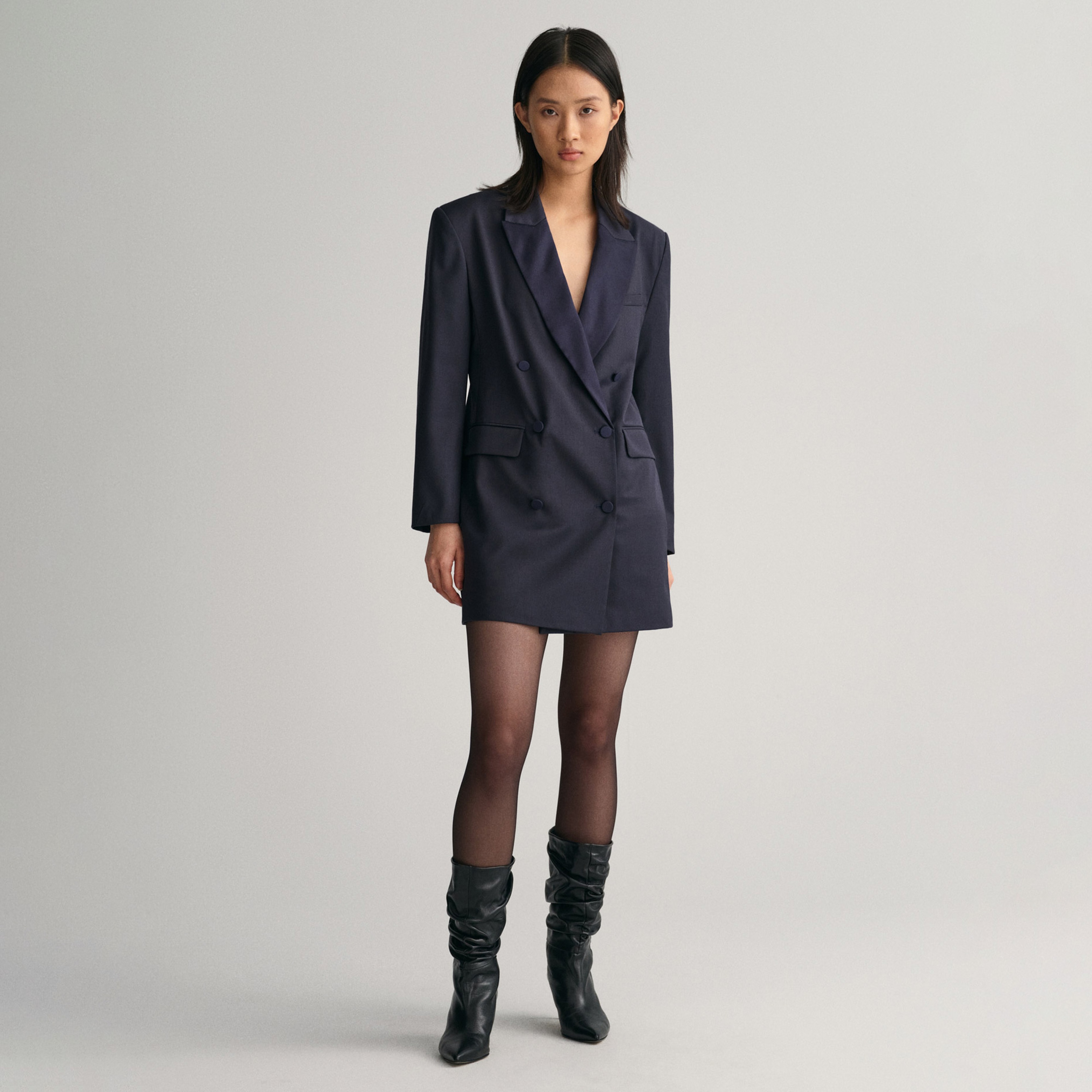 GANT Kadın Lacivert Relaxed Fit Klasik Yaka Elbise