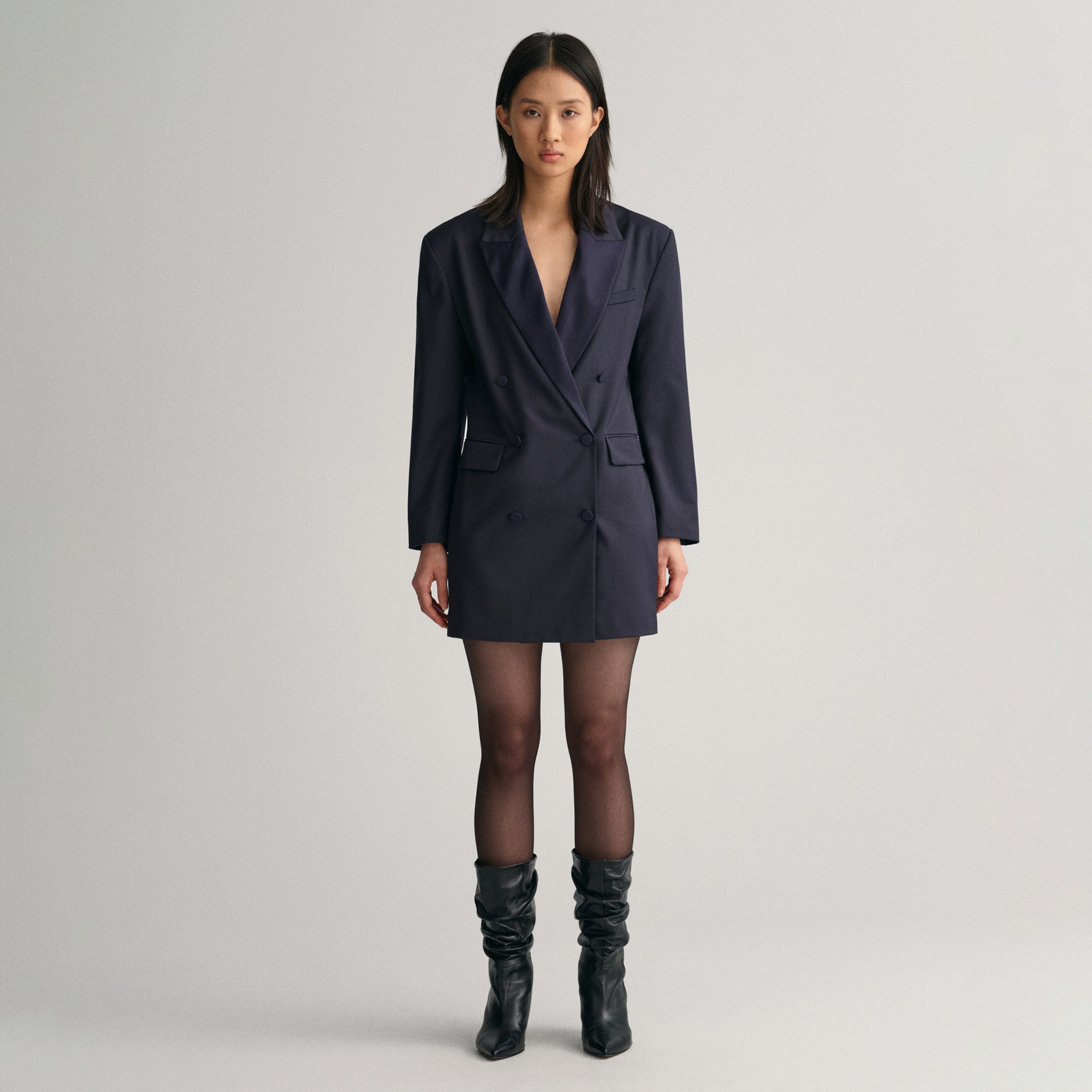 GANT Kadın Lacivert Relaxed Fit Klasik Yaka Elbise
