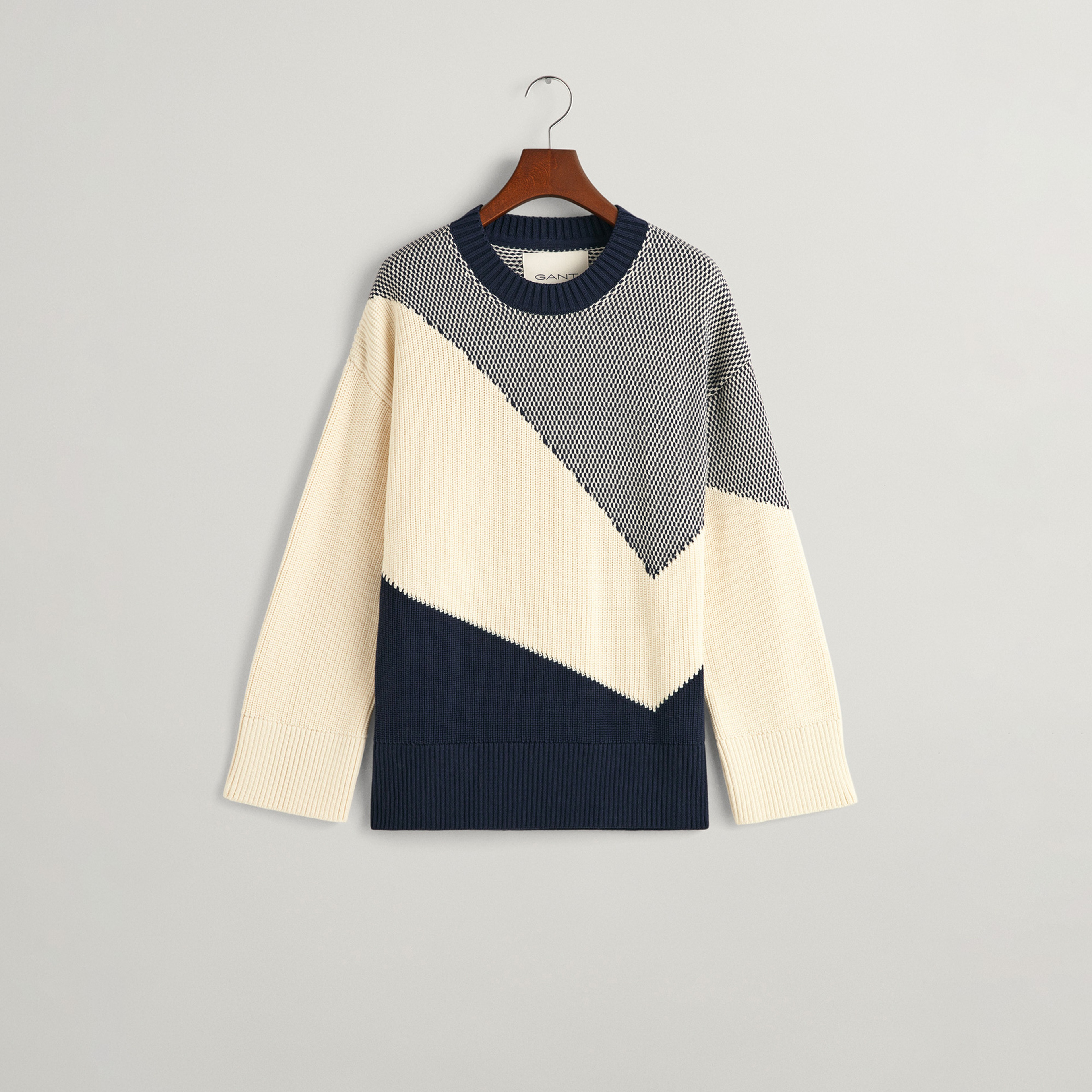 GANT Kadın Lacivert Relaxed Fit Bisiklet Yaka Desenli Kazak