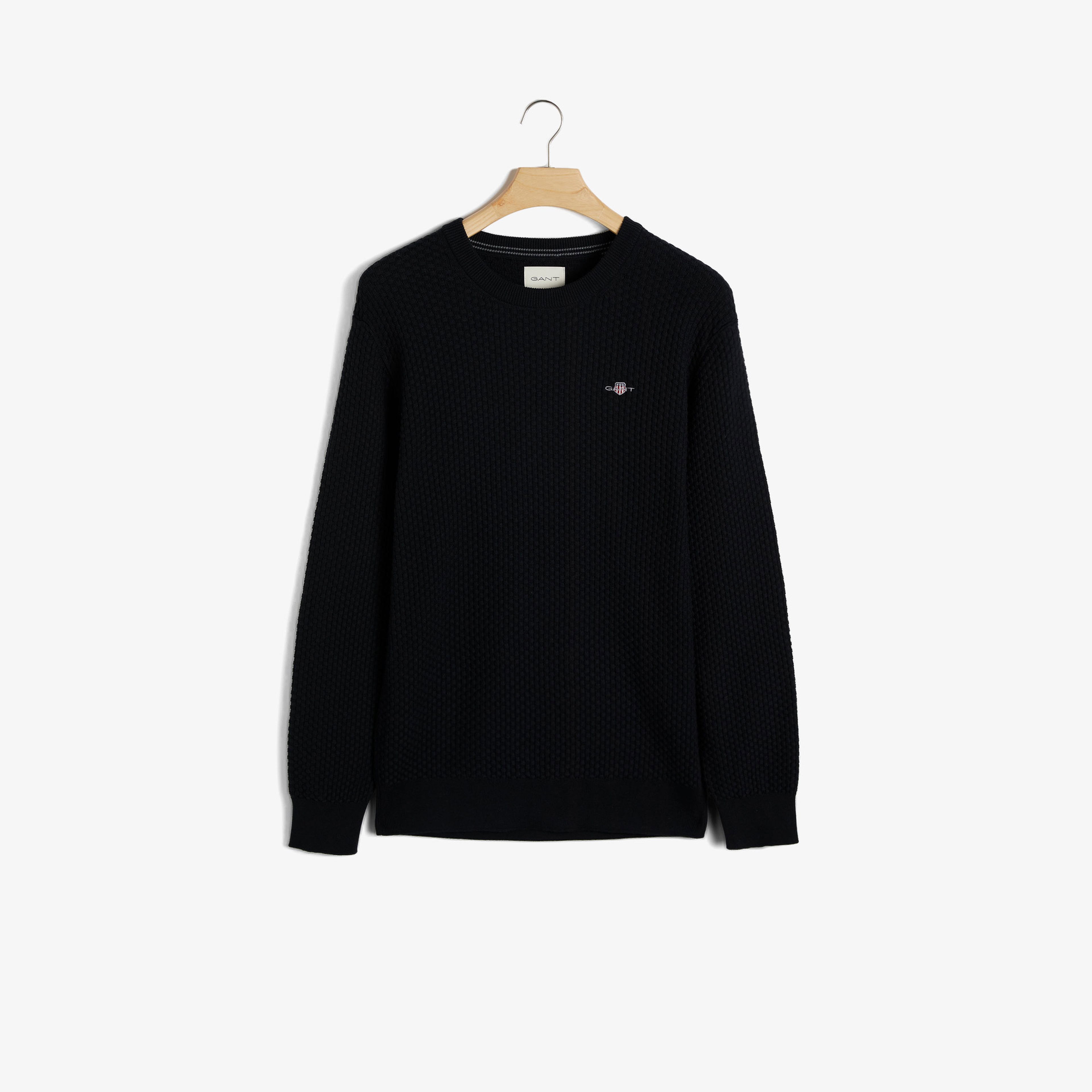 GANT Erkek Siyah Regular Fit Bisiklet Yaka Logolu Kazak
