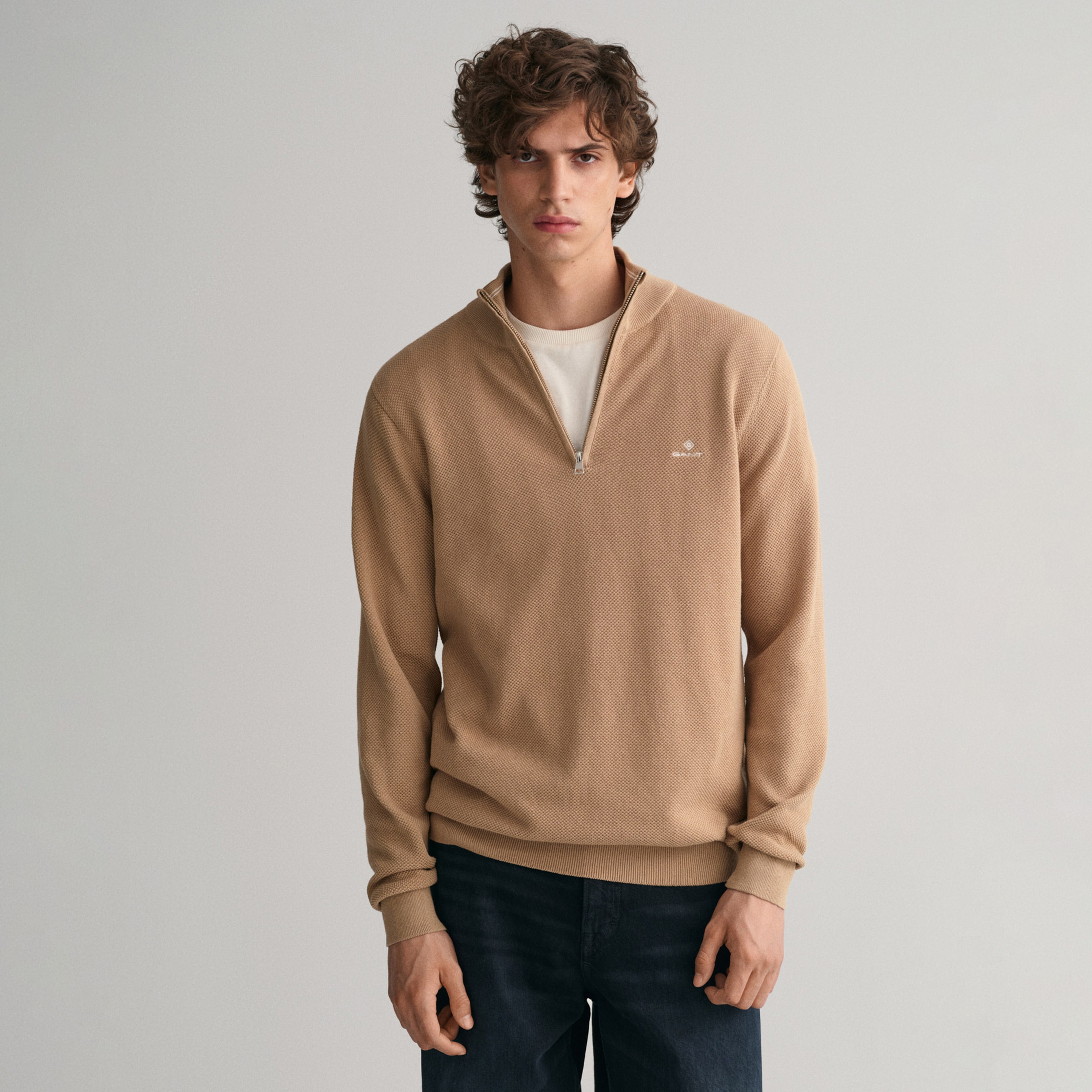 GANT Erkek Bej Regular Fit Yarım Fermuarlı Kazak