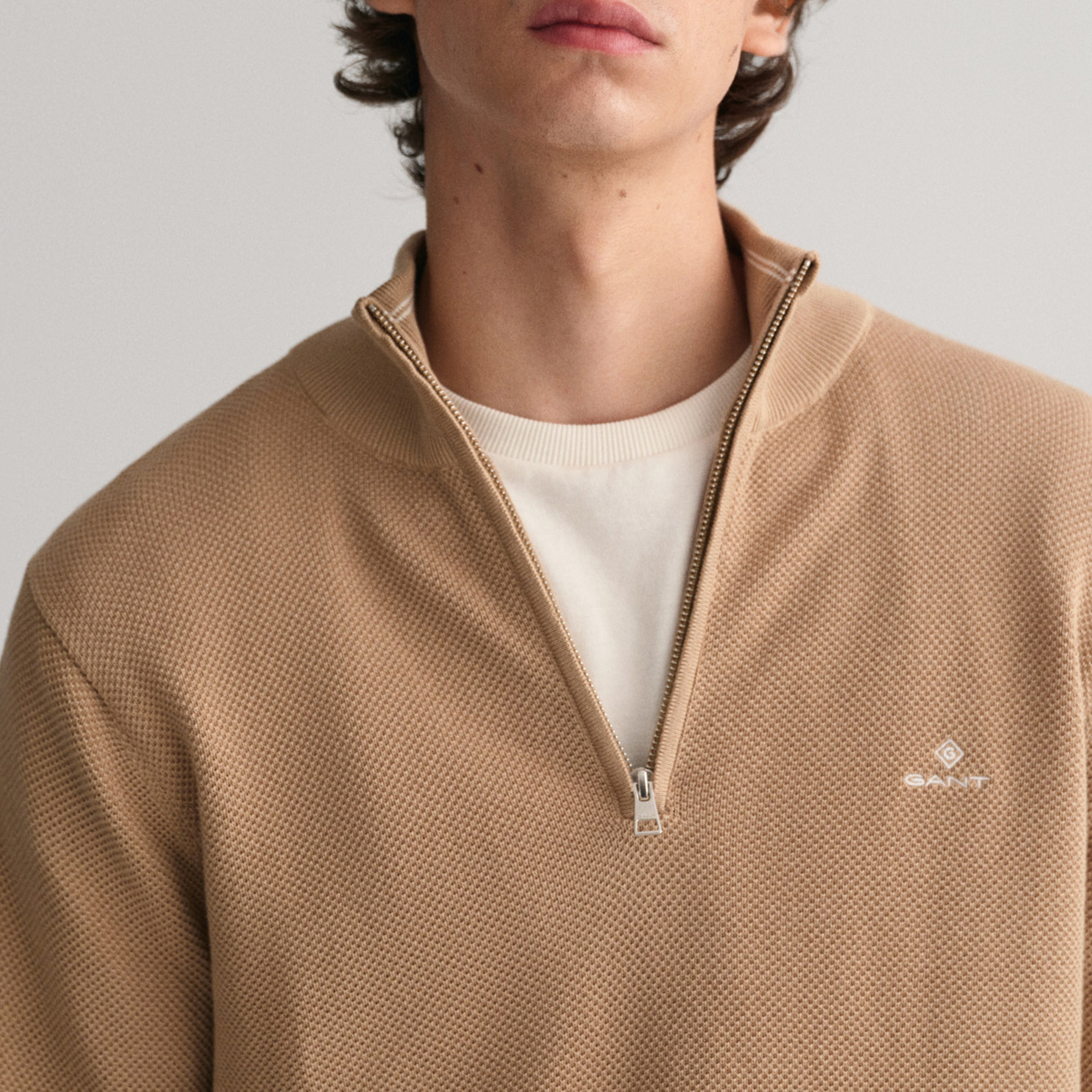 GANT Erkek Bej Regular Fit Yarım Fermuarlı Kazak