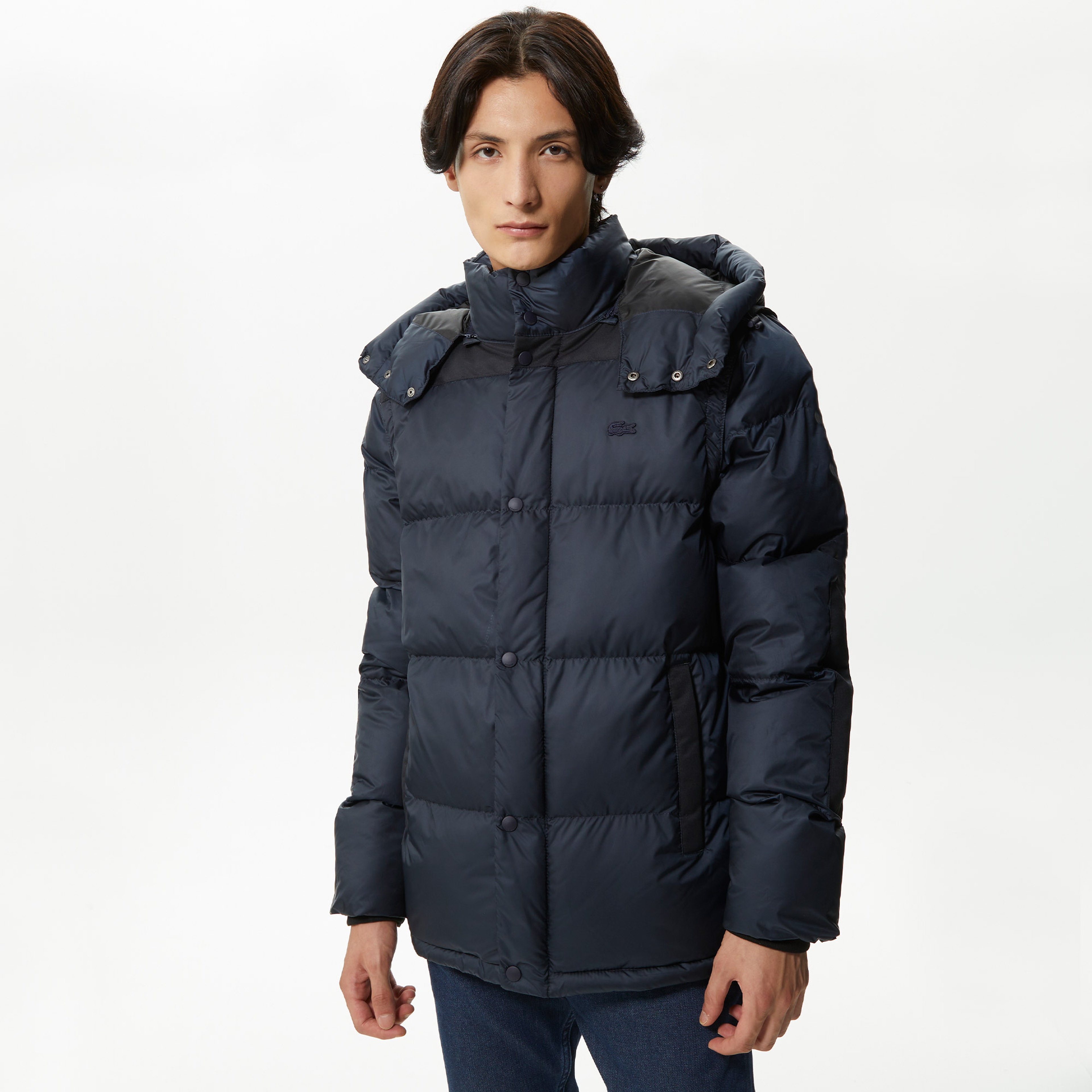 Erkek Kapüşonlu Kapitone Lacivert Mont