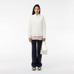 Kadın Bisiklet Yaka Baskılı Beyaz Sweatshirt