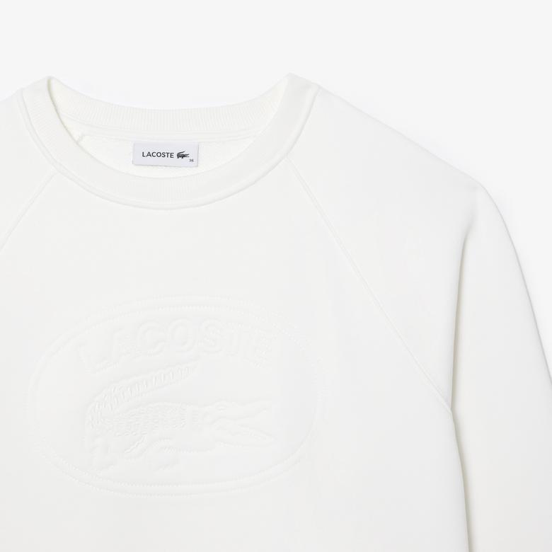 Kadın Bisiklet Yaka Baskılı Beyaz Sweatshirt