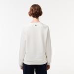 Kadın Bisiklet Yaka Baskılı Beyaz Sweatshirt