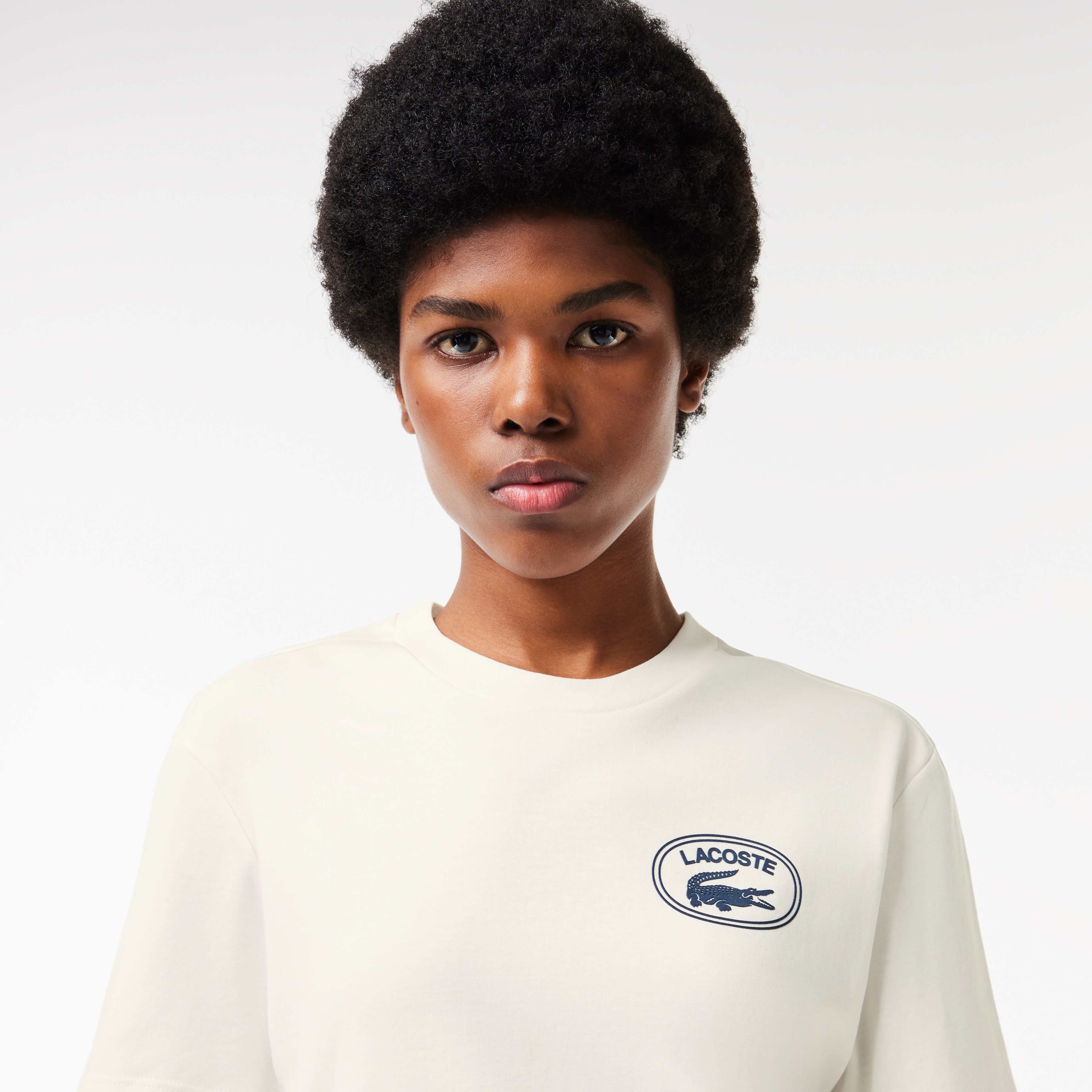 Kadın Bisiklet Yaka Baskılı Beyaz T-Shirt